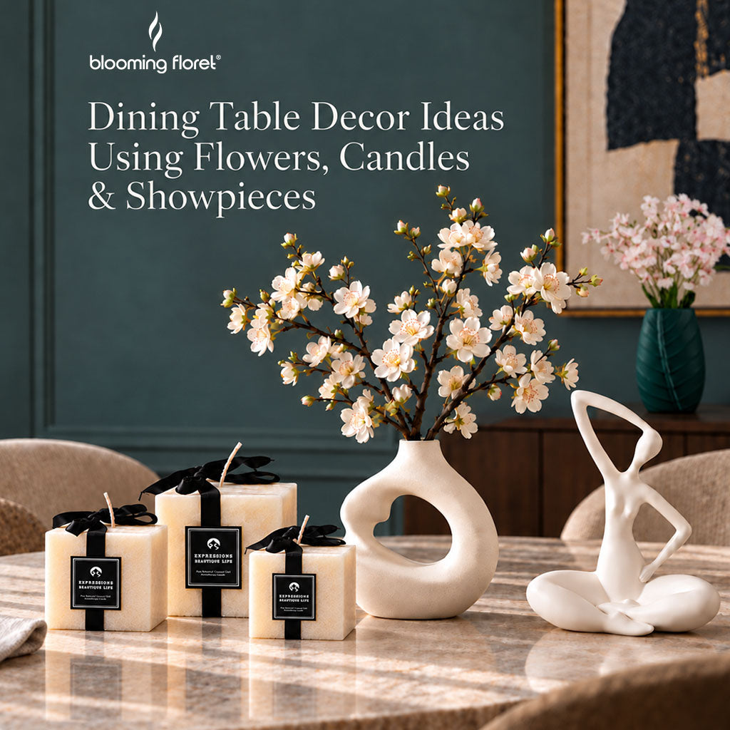 Dining Table Decor Ideas Using Flowers, Candles & Showpieces