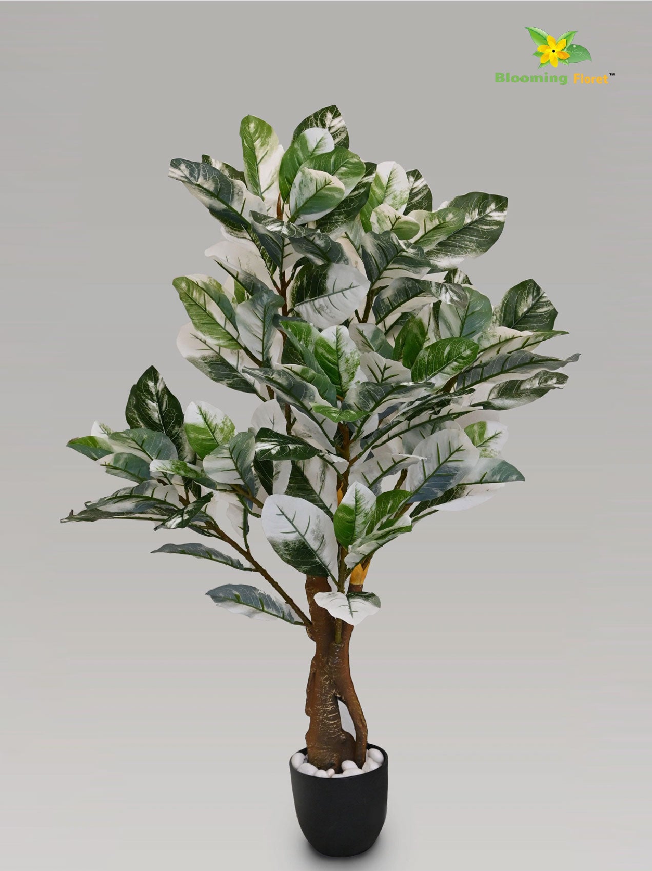 Artificial Croton Tree Plant – 110 cm, with Basic Pot - White