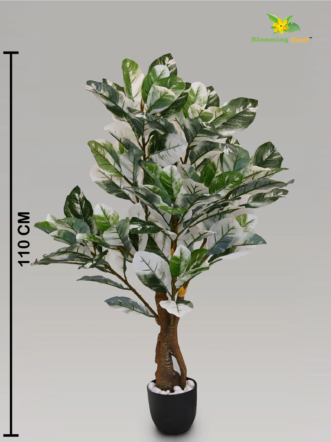 Artificial Croton Tree Plant – 110 cm, with Basic Pot - White