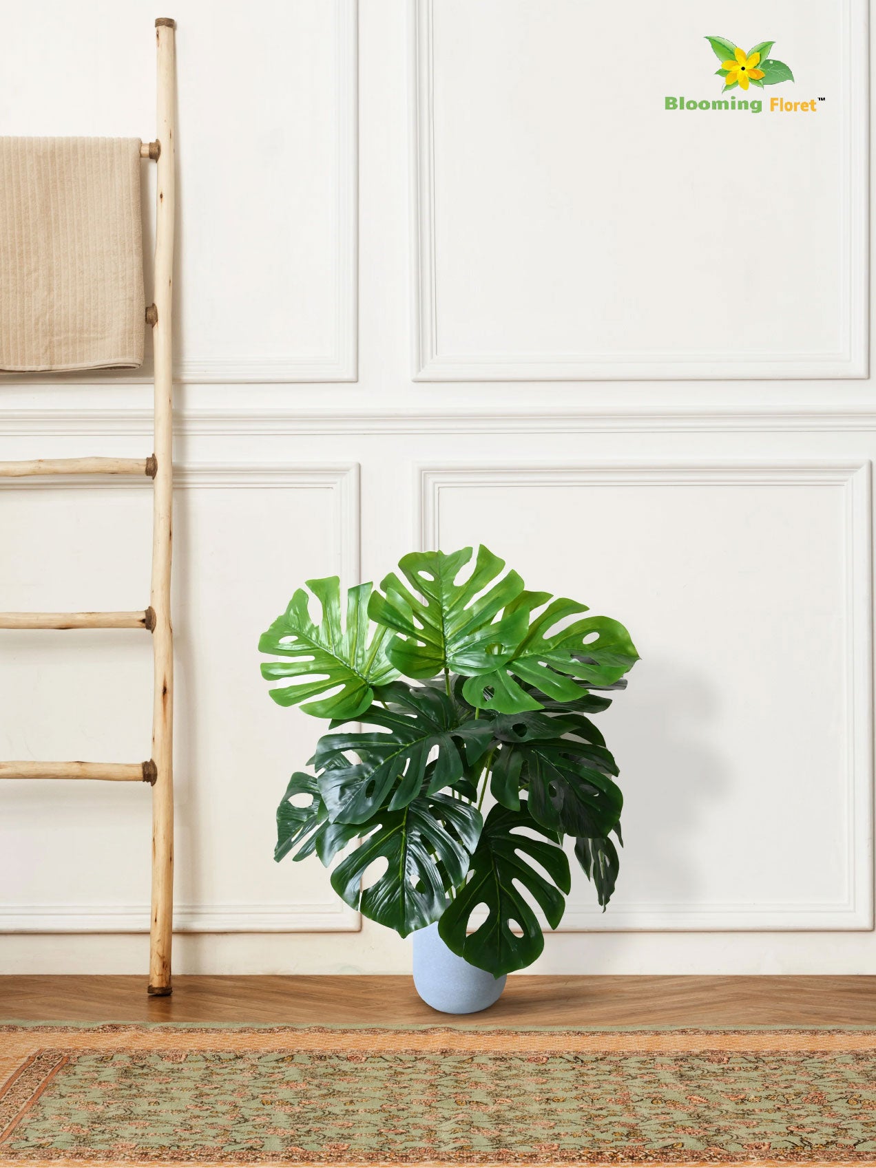 Artificial Monstera Plant – 60 cm, 12 Leaves, Light Green, with Basic Pot