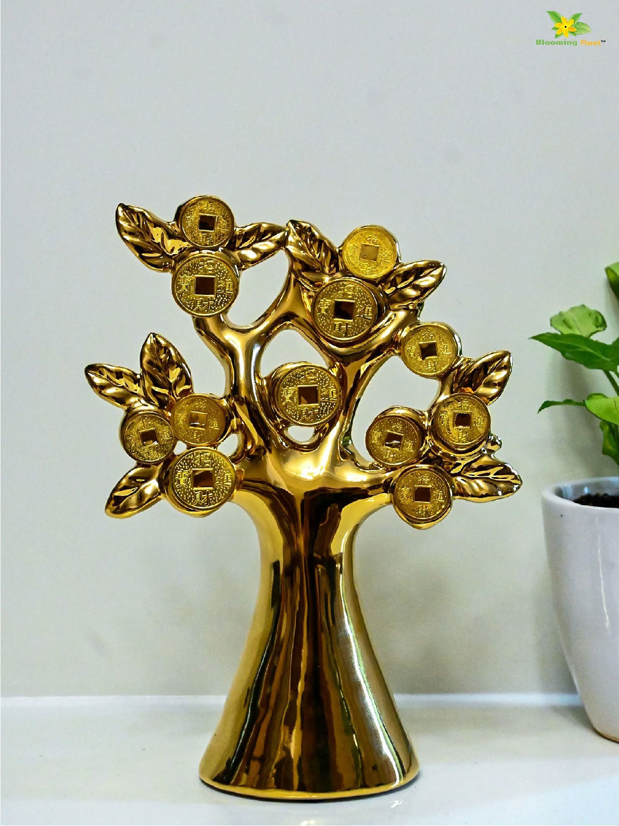 Luxe Golden Coin Sculpture Tree