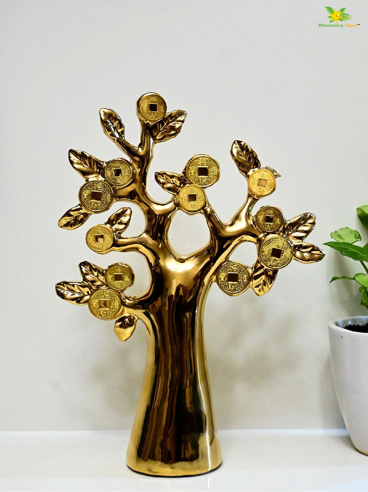 Luxe Golden Coin Sculpture Tree