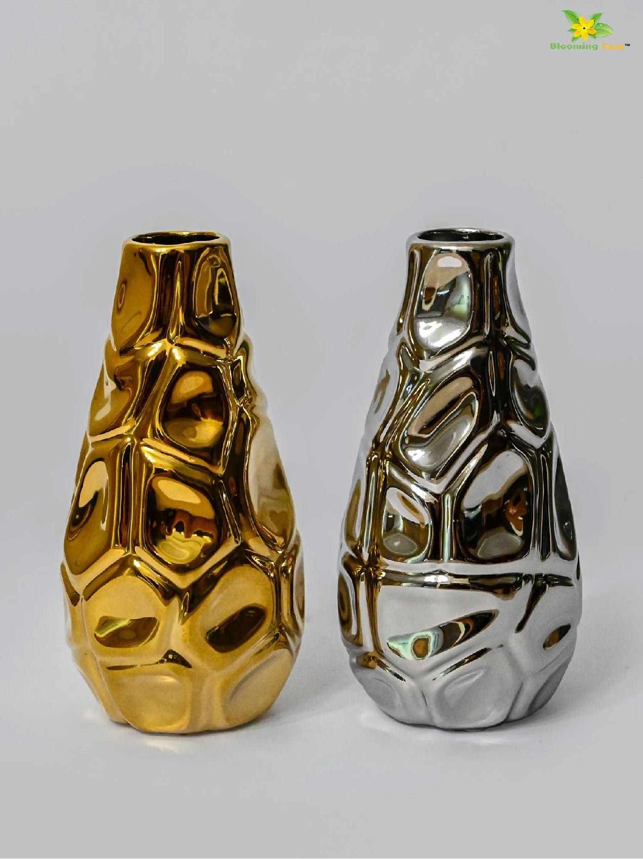 Luxe Honeycomb Geometry Vase Set of 2 (Gold & Silver)