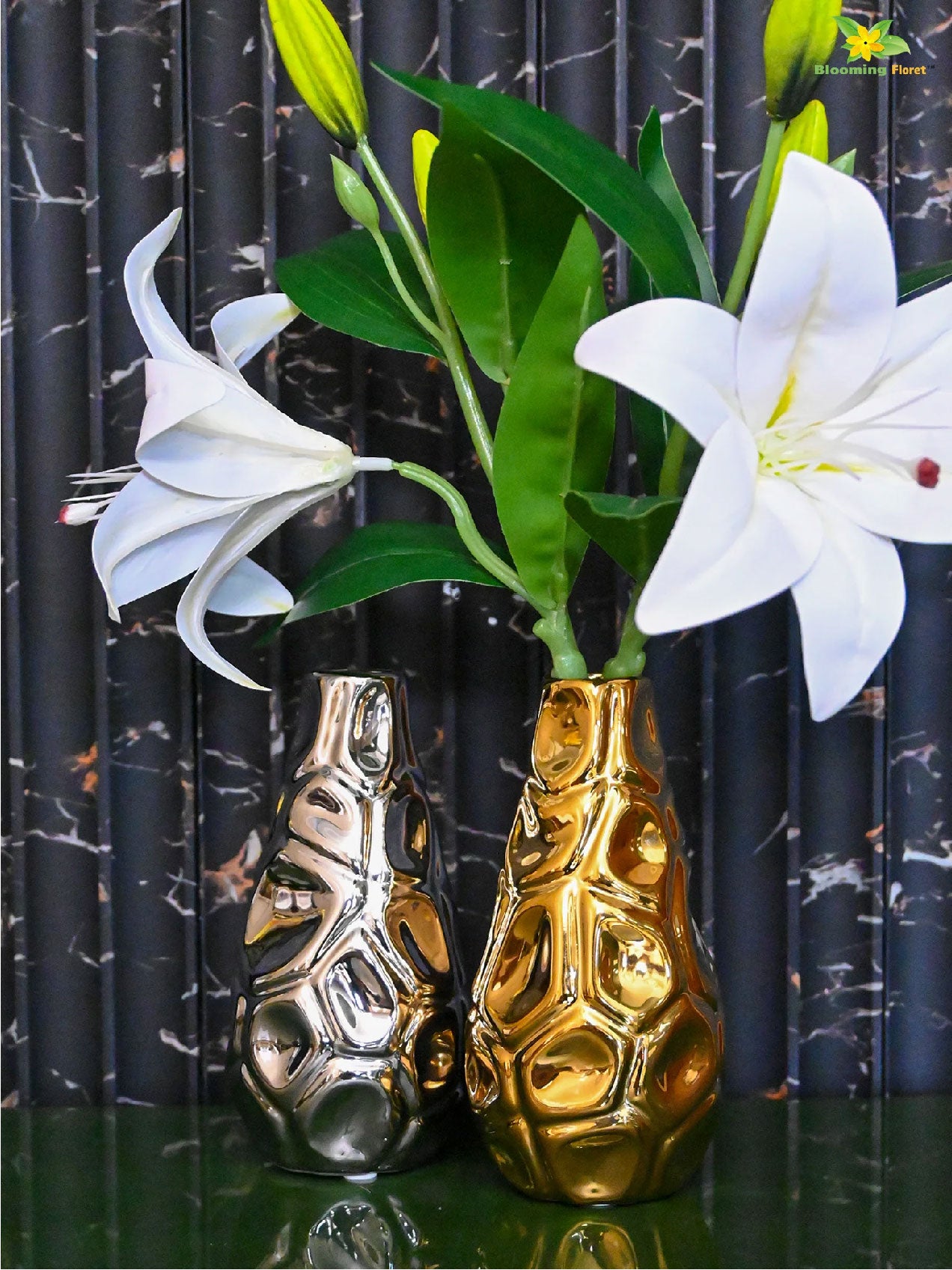 Luxe Honeycomb Geometry Vase Set of 2 (Gold & Silver)