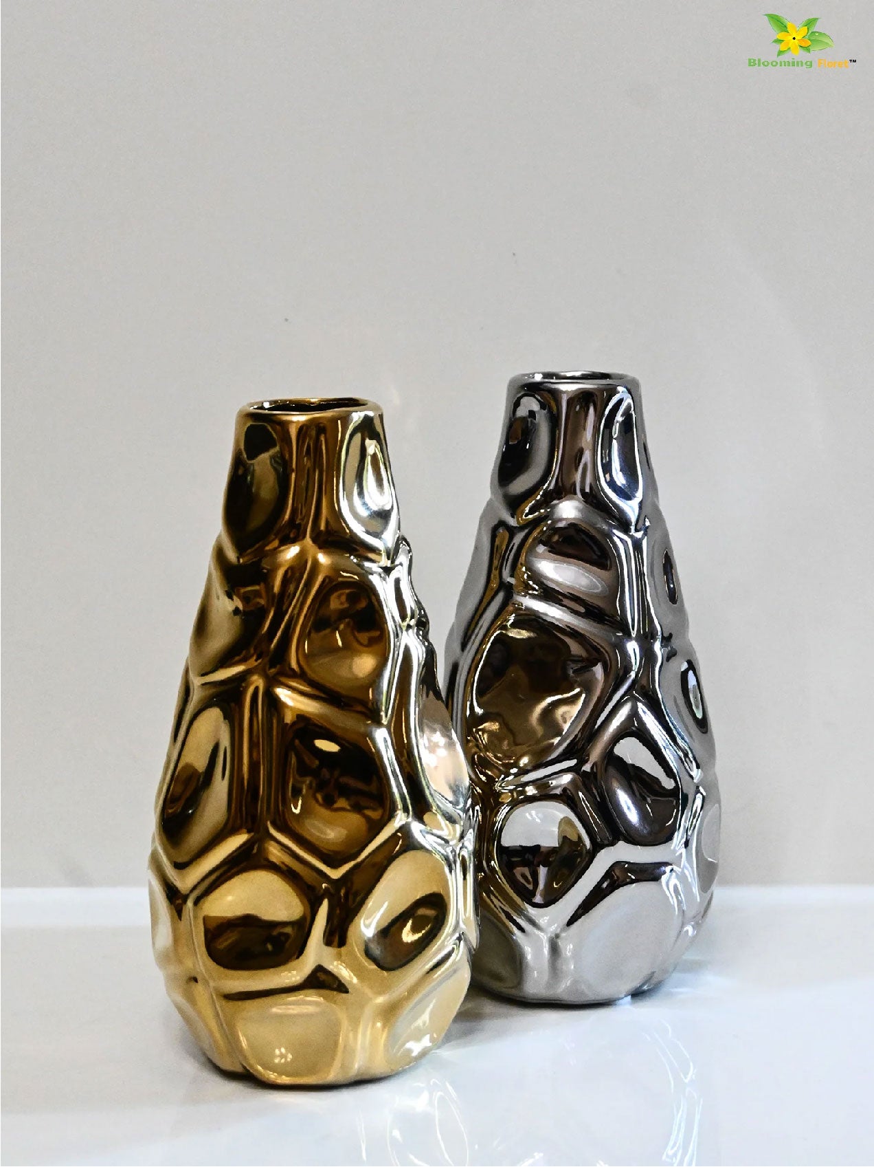 Luxe Honeycomb Geometry Vase Set of 2 (Gold & Silver)