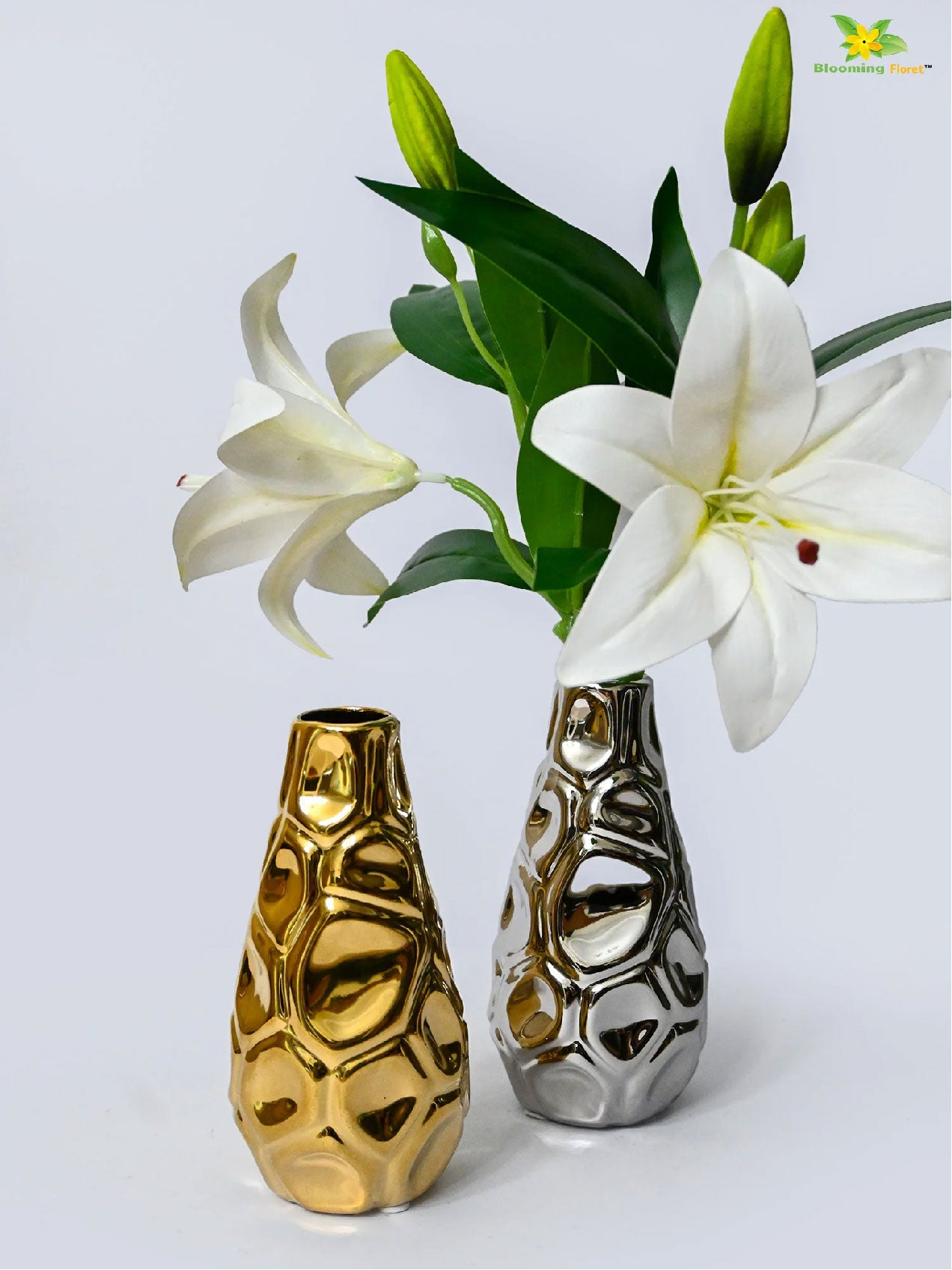 Luxe Honeycomb Geometry Vase Set of 2 (Gold & Silver)