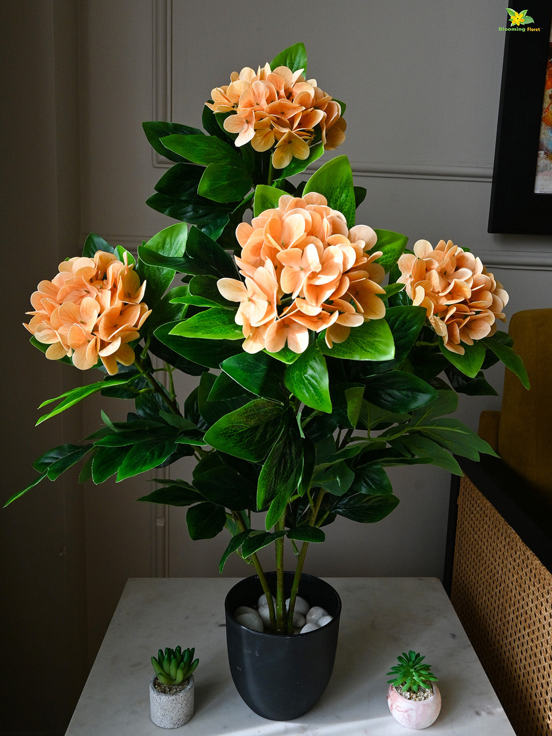 Artificial Hydrangea Flower Bunch - Orange