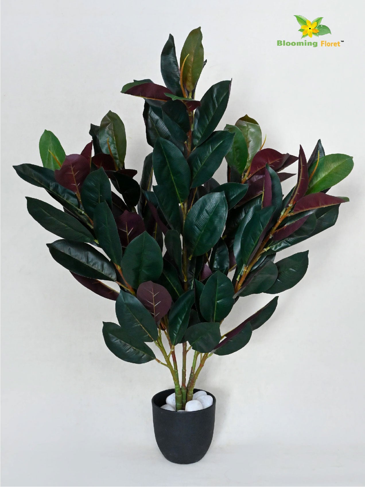 Artificial Rubber Plant – 85 cm, 104 Green and Red Leaves, with Basic Pot