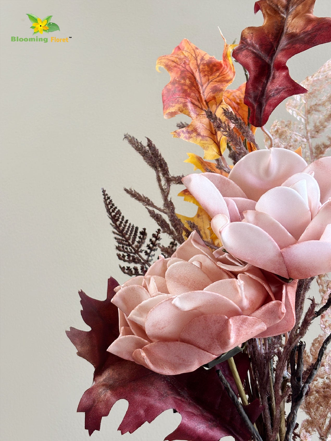 Dried Rose & Fall Leaves Bunch - Peach