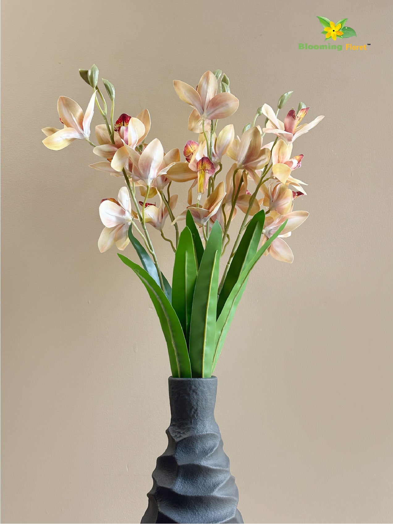 Artificial Cymbidium Orchid Flower Bunch - Peach
