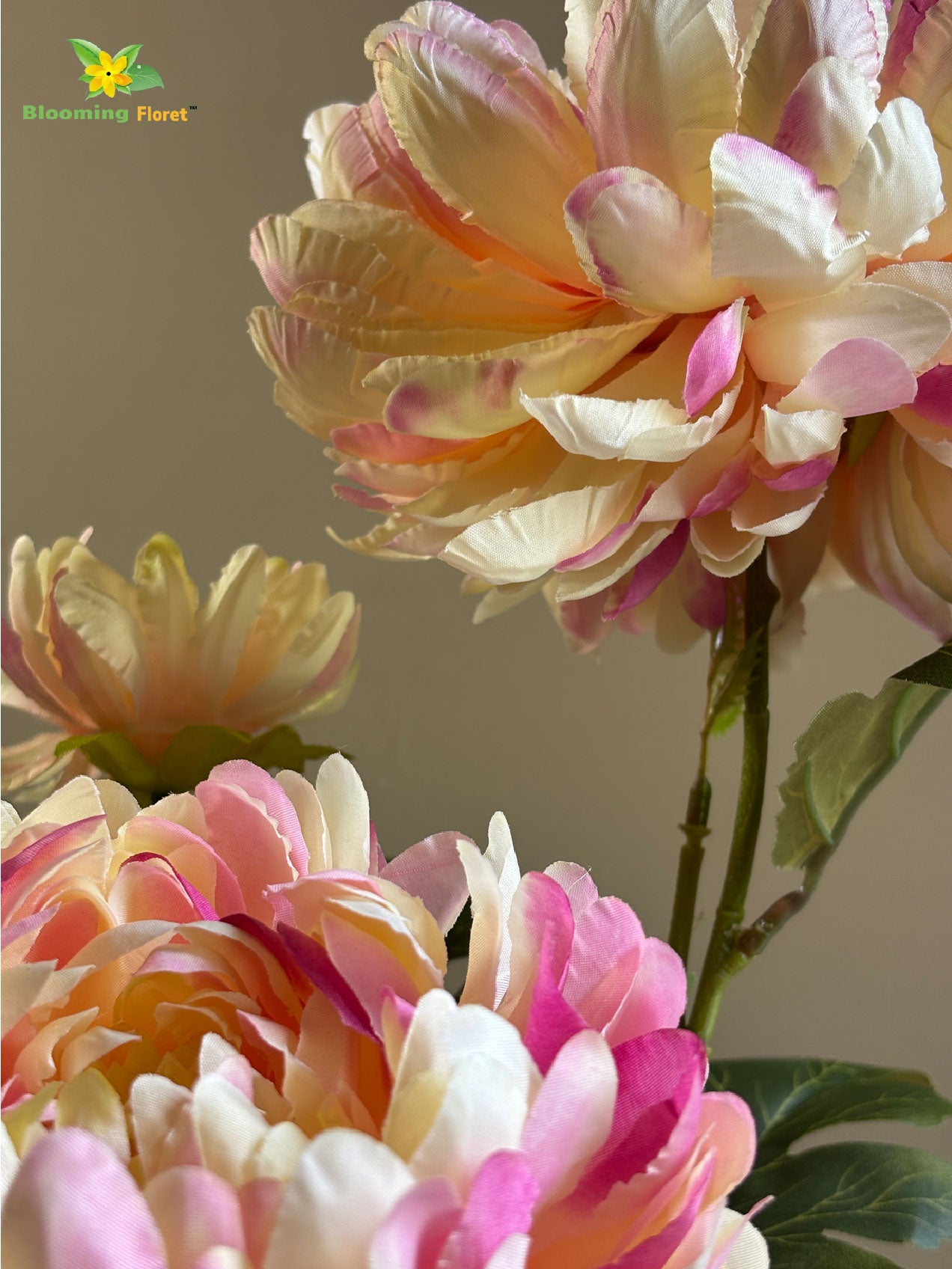 Luxe Artificial Peony Stick - Off White, Pink, Purple