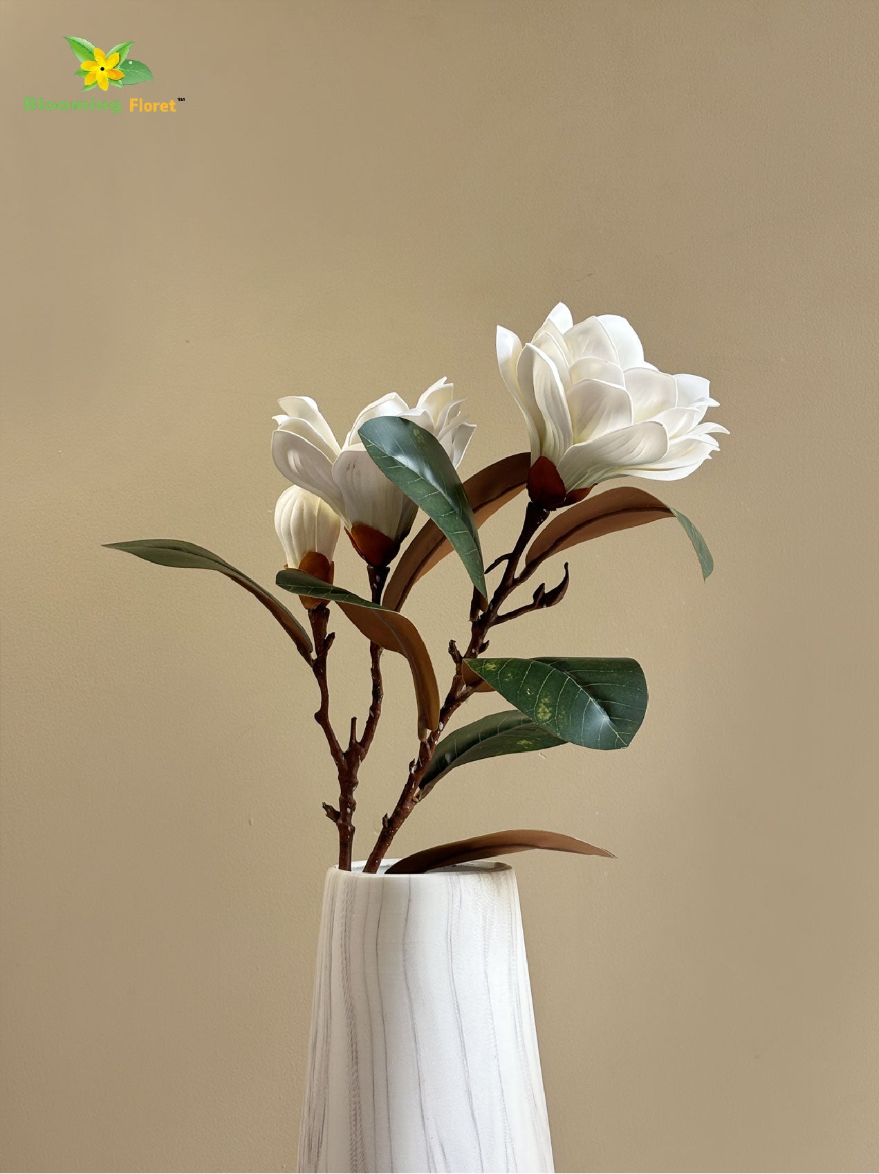 Artificial Magnolia Flower Branch – White