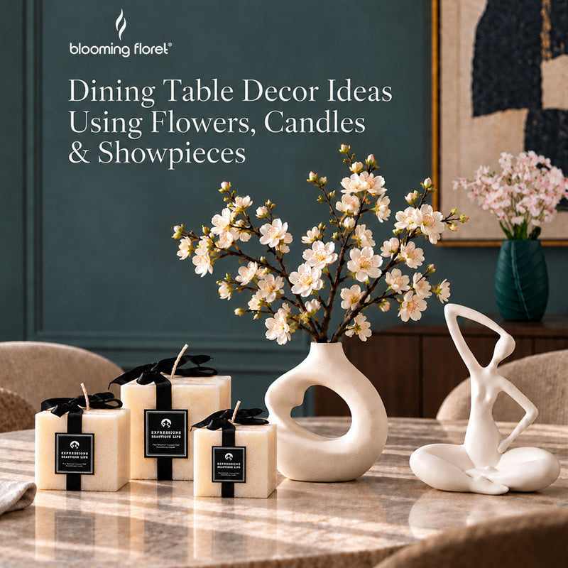 Dining Table Decor Ideas Using Flowers, Candles & Showpieces