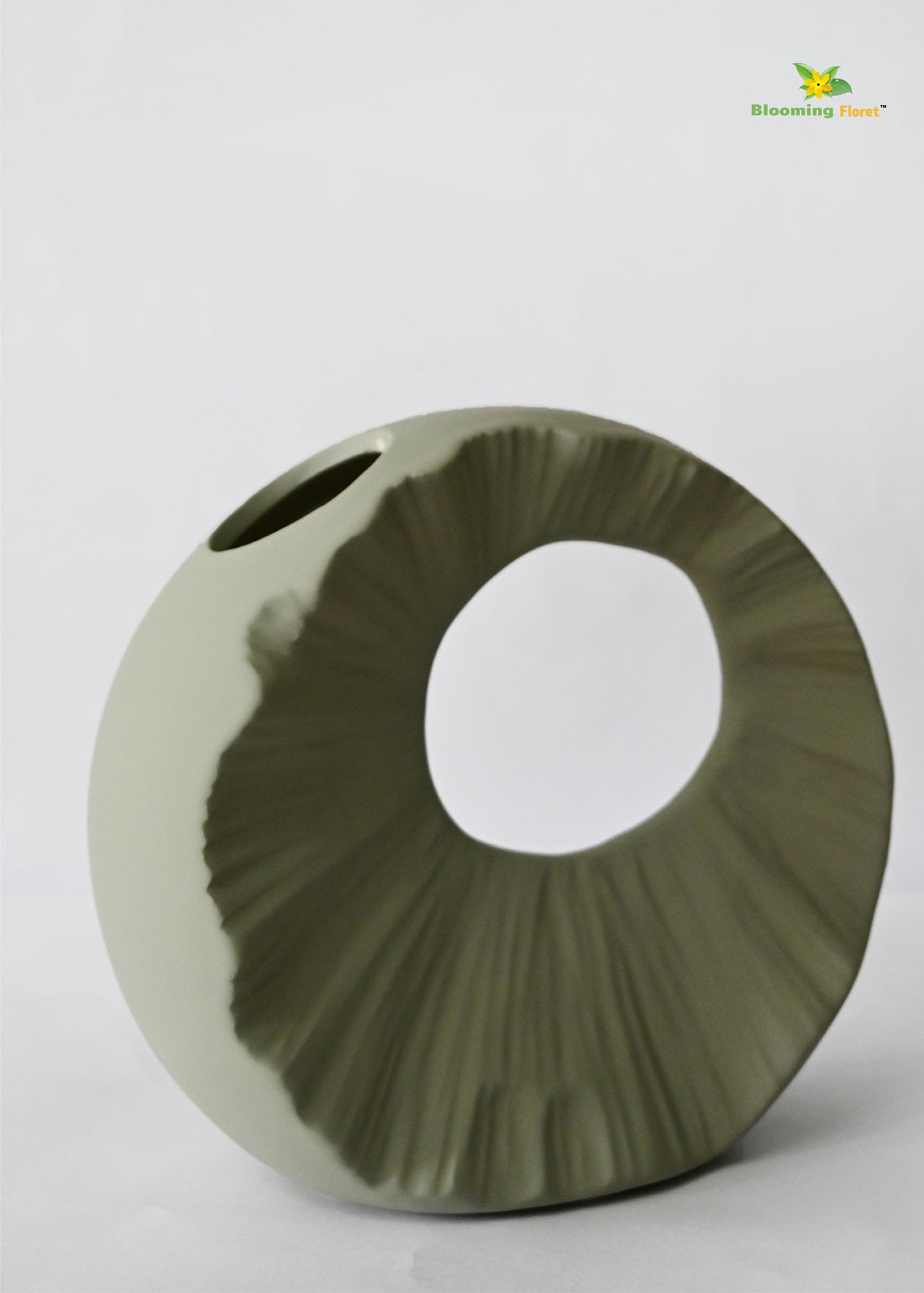 Round Hollow Ceramic Vase - Greyish Green