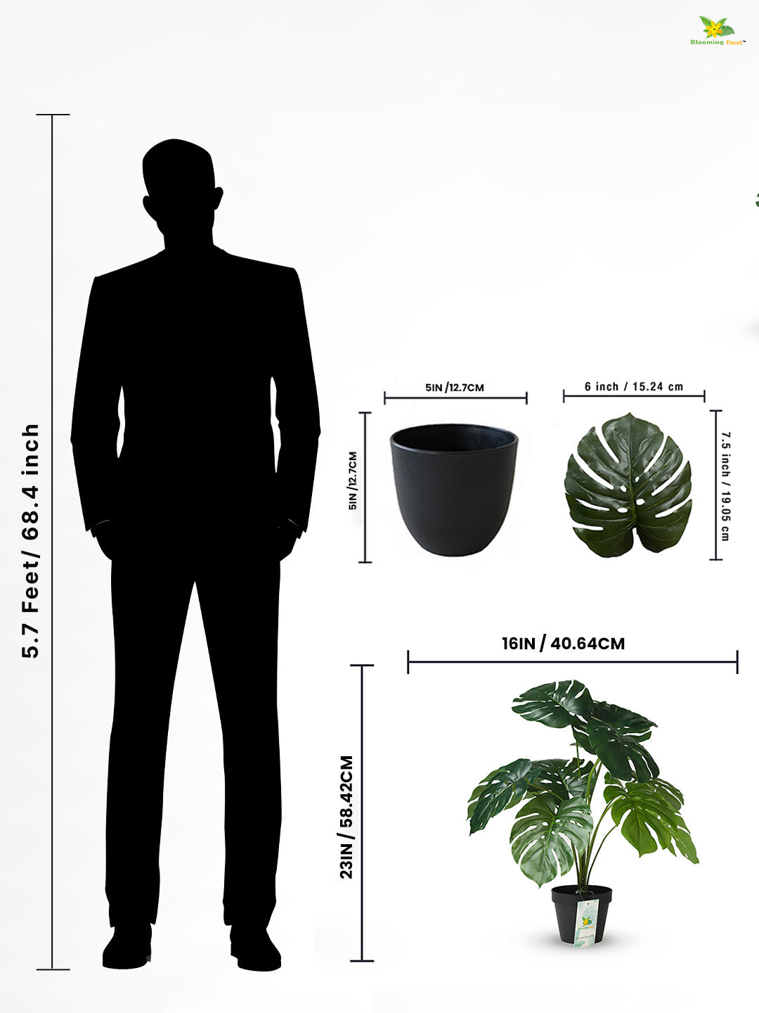 Artificial Monstera Plant For Decor-12 Green Leaves -50.8 cm-With Basic Pot