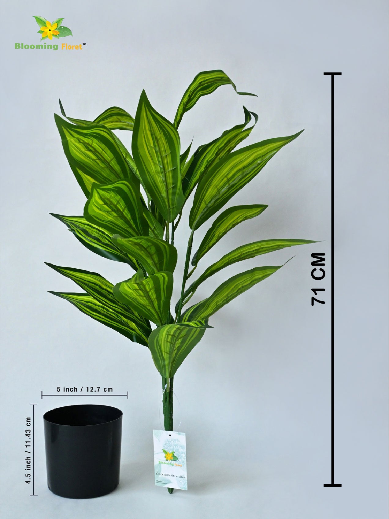 Artificial Cast-Iron Plant | 74 cm | 26 Leaves | With Basic Pot