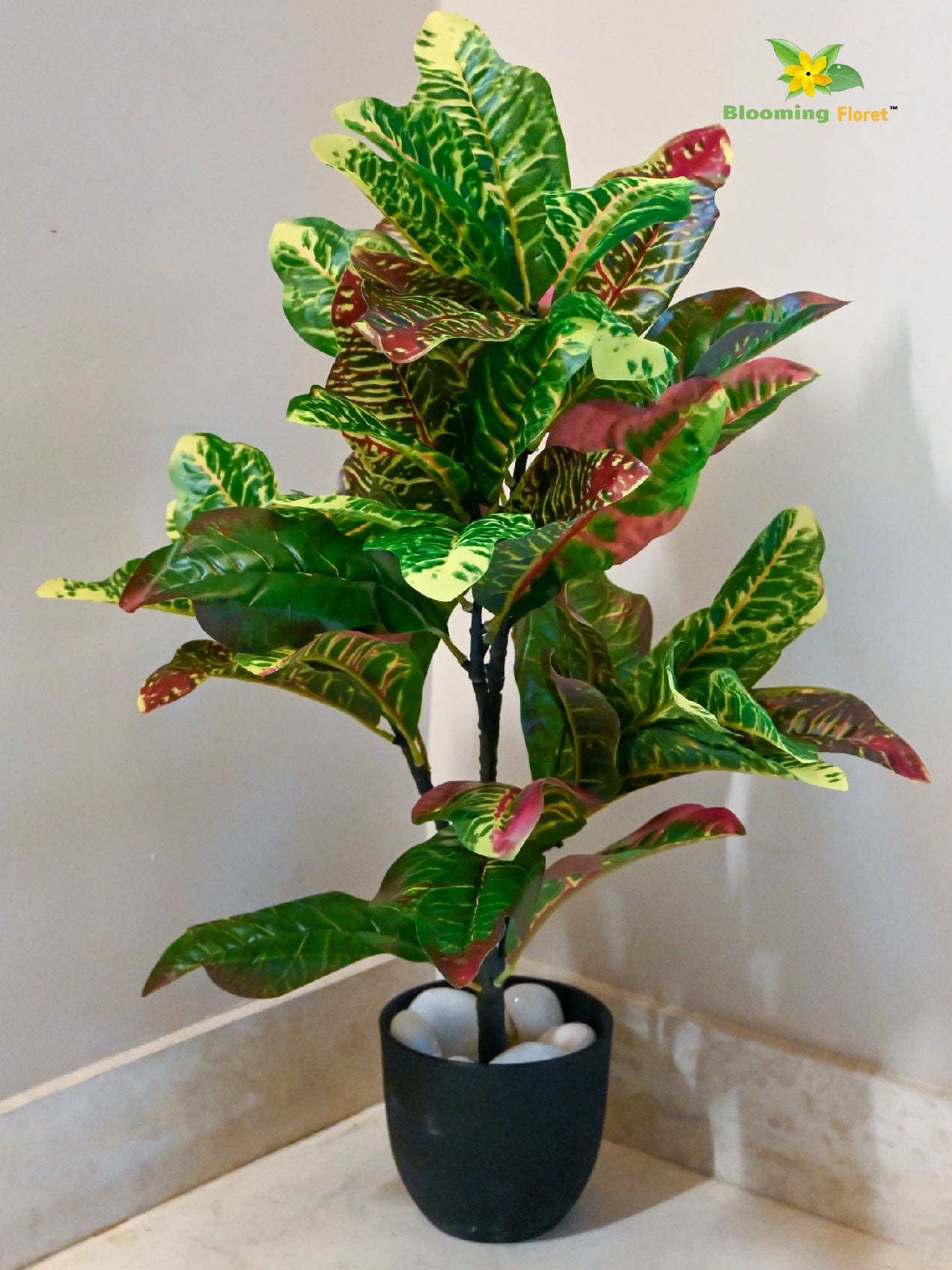Artificial Croton Plant – 65 cm, 30 Leaves, with Basic Pot
