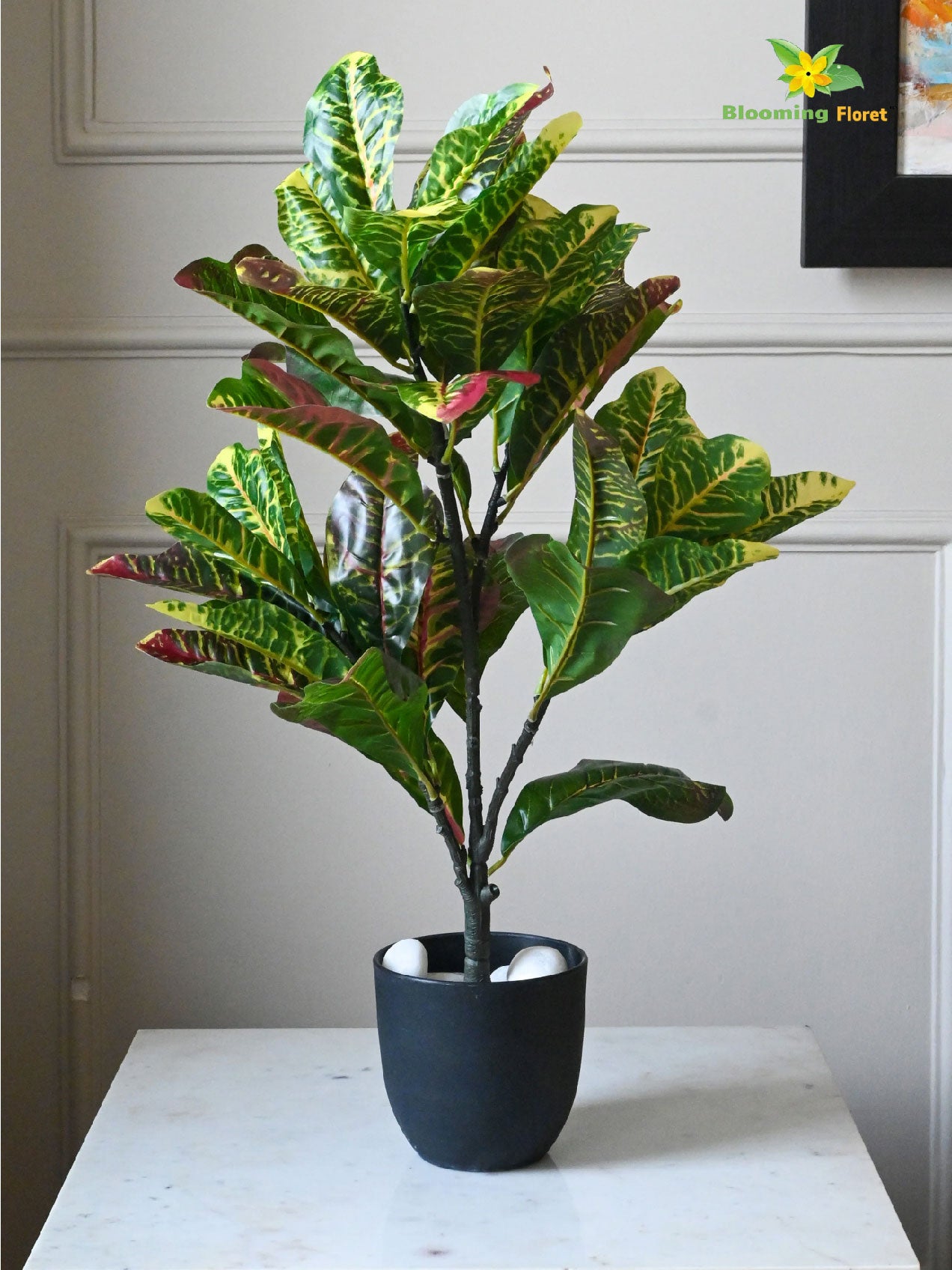 Artificial Croton Plant – 65 cm, 30 Leaves, with Basic Pot