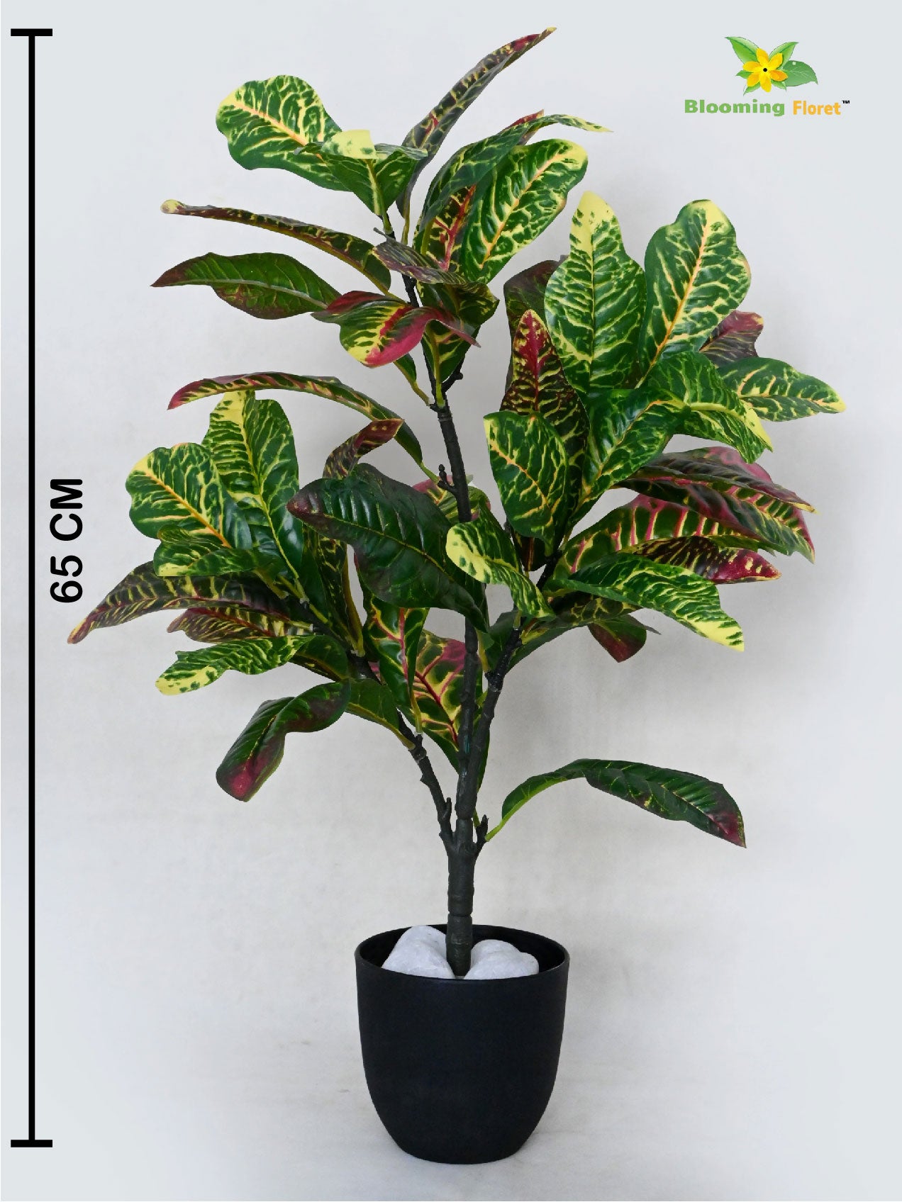 Artificial Croton Plant – 65 cm, 30 Leaves, with Basic Pot