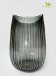 Elegant Noir Ribbed Glass Vase