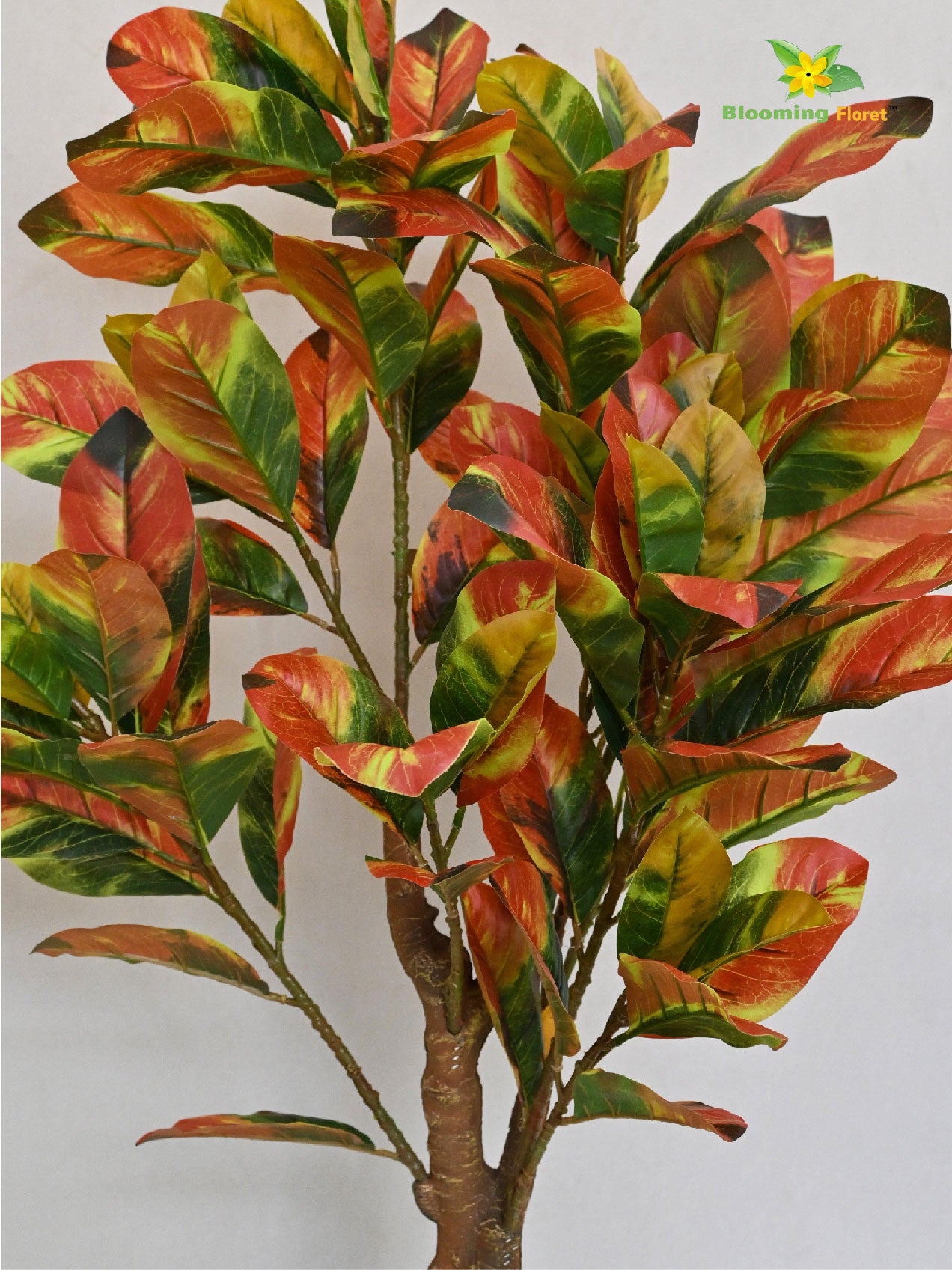 Artificial Croton Tree Plant – 110 cm, with Basic Pot - Orange