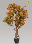 Artificial Croton Tree Plant – 110 cm, with Basic Pot - Orange