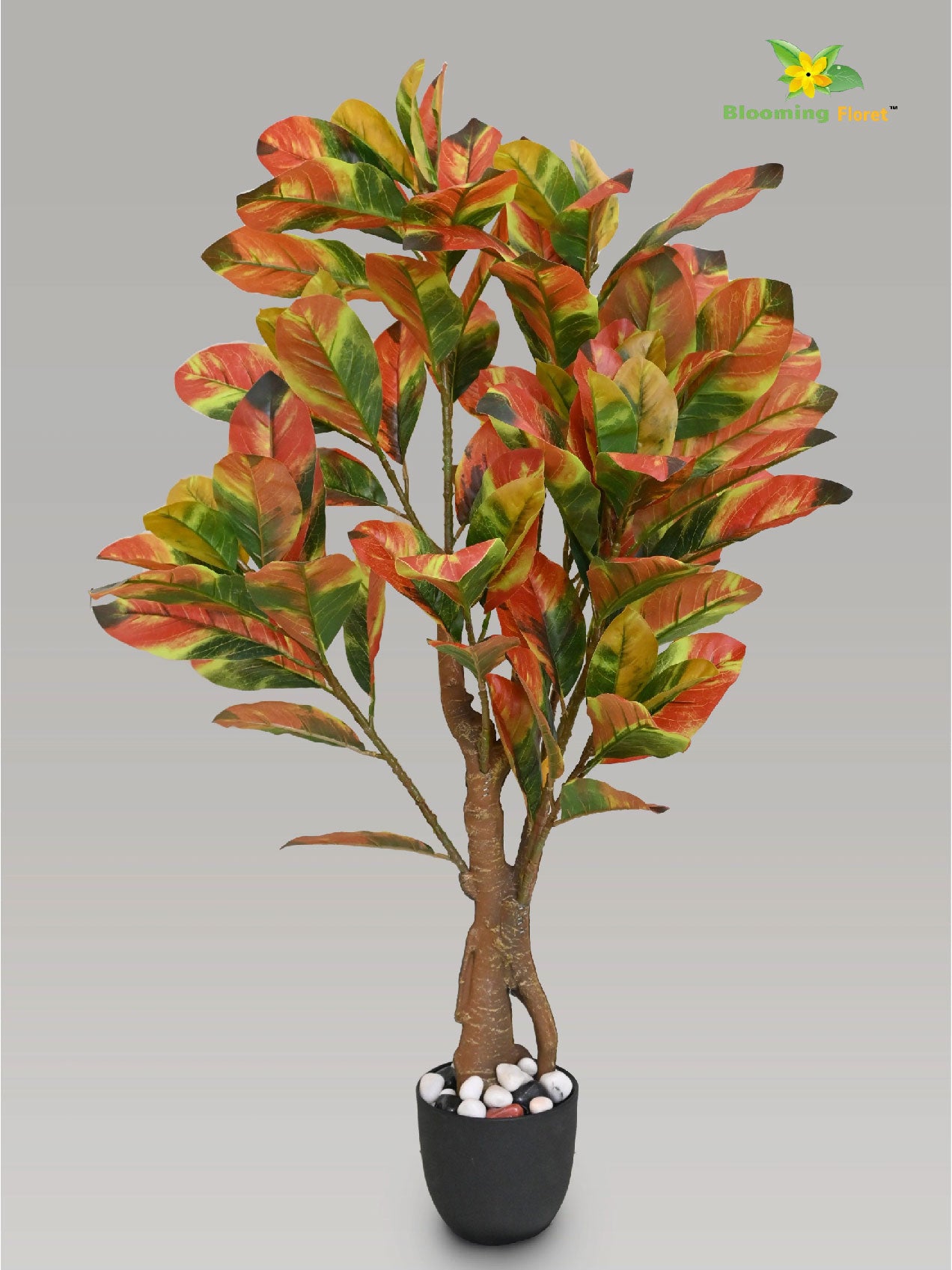 Artificial Croton Tree Plant – 110 cm, with Basic Pot - Orange