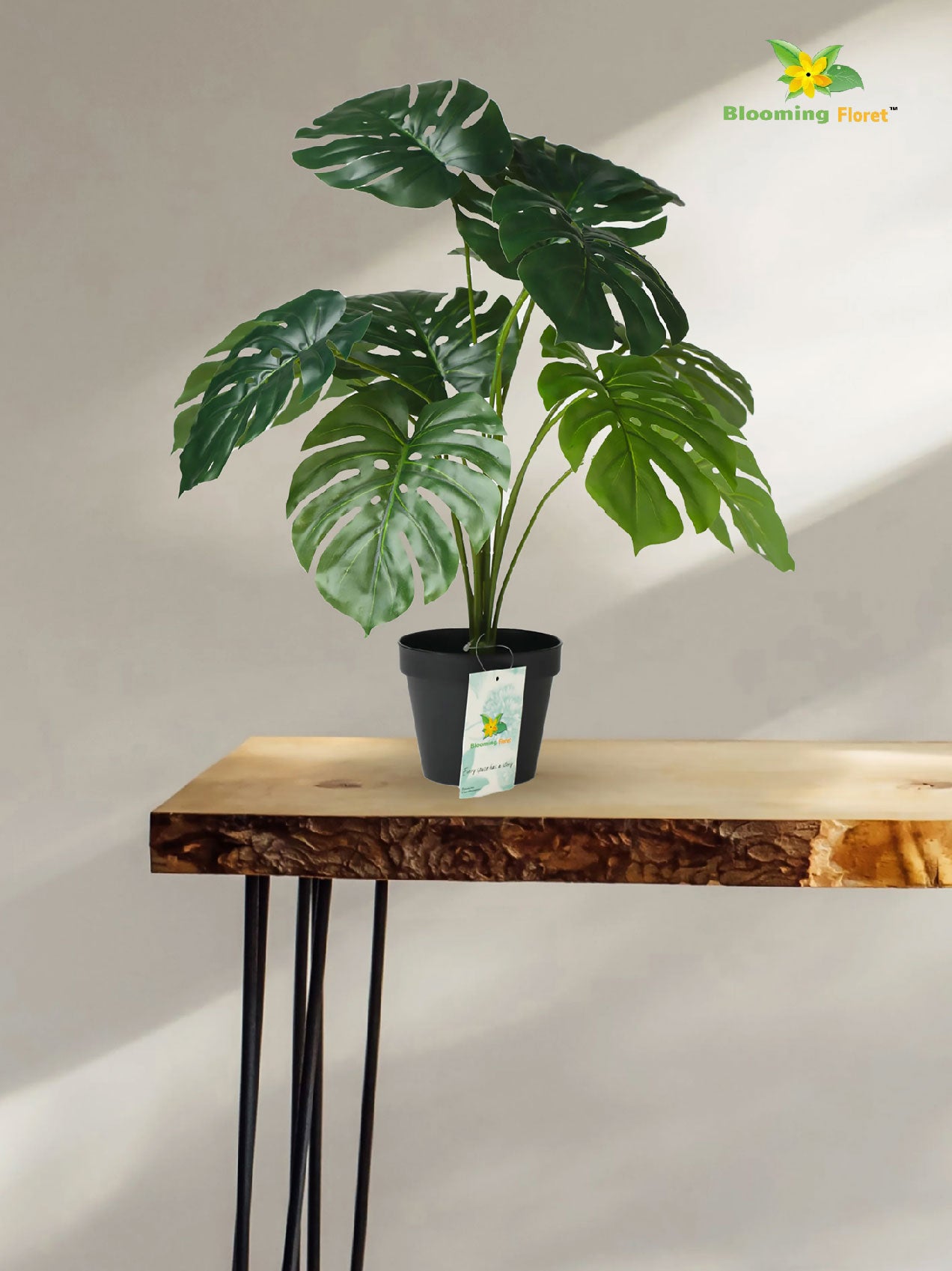 Artificial Monstera Plant – 50.8 cm, 12 Leaves, with Basic Pot