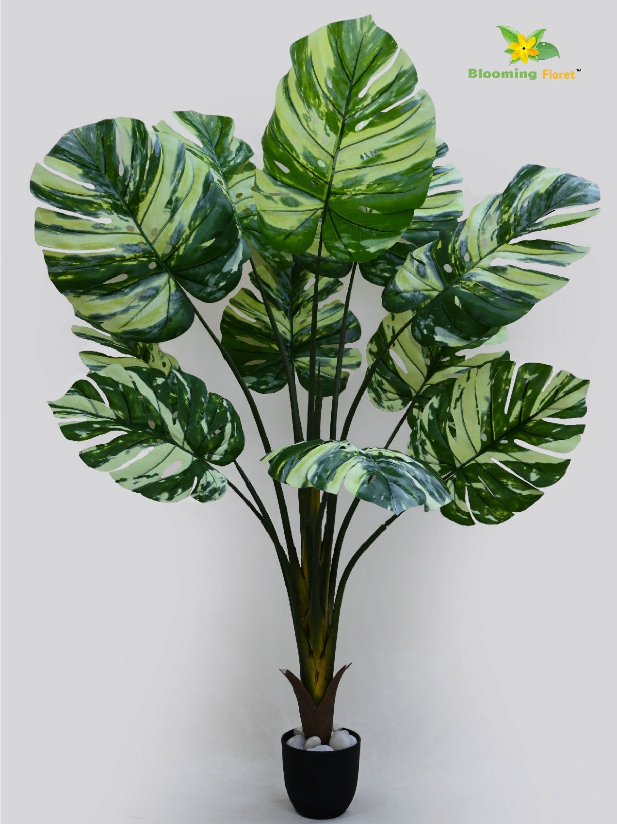 Artificial Monstera Tree Plant – 135 cm, 11 Leaves, Green Mix, with Basic Pot