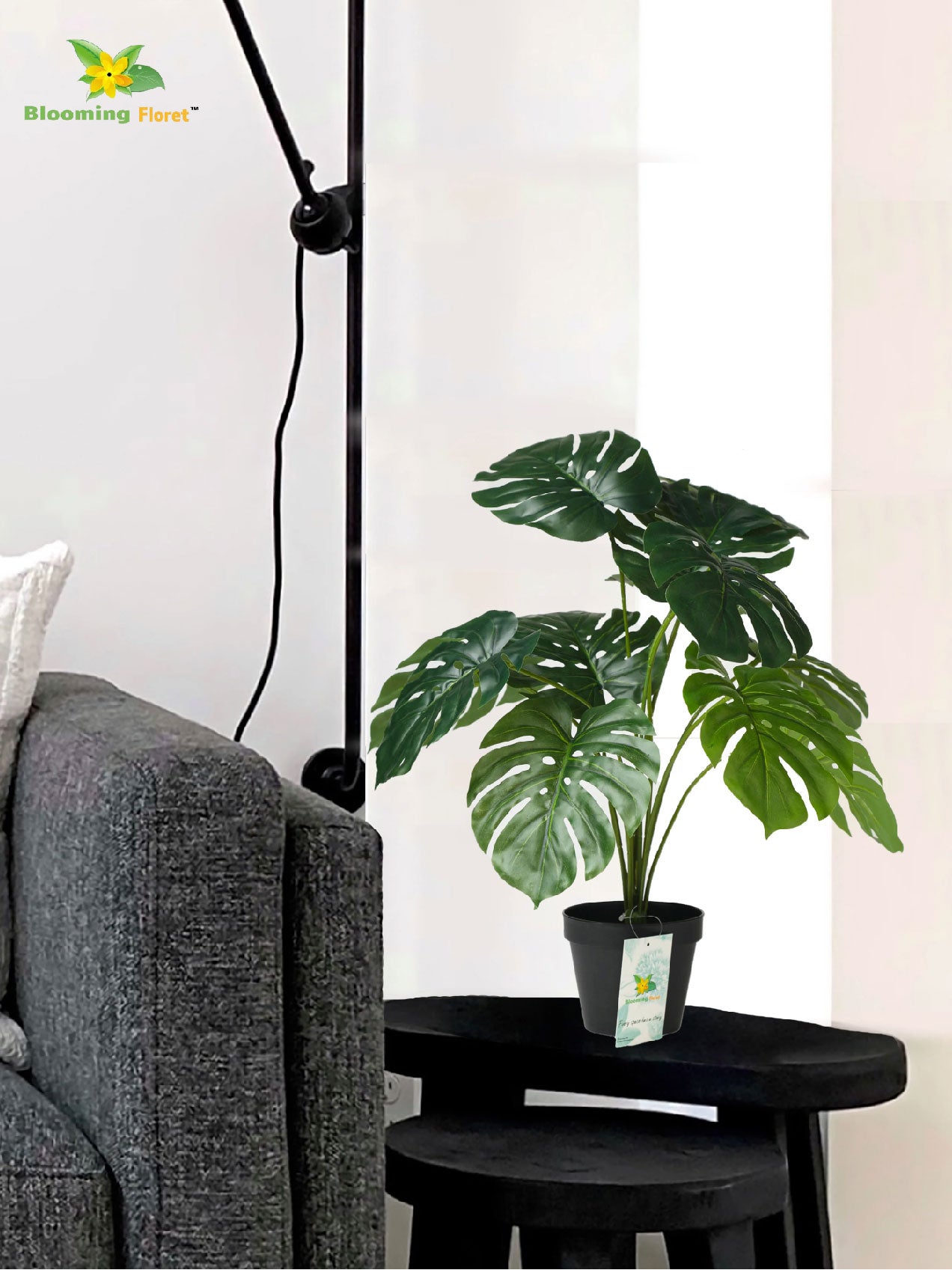 Artificial Monstera Plant – 50.8 cm, 12 Leaves, with Basic Pot