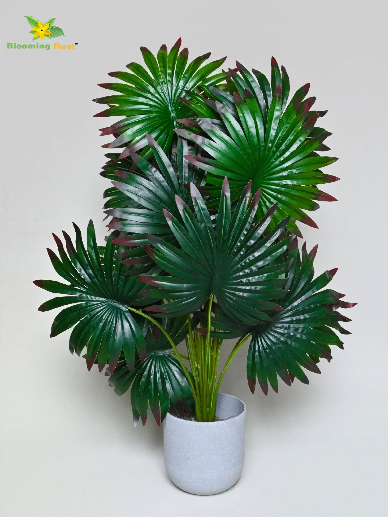 Artificial Fan Palm Plant – 78 cm, 18 Patterned Green Red Leaves, with Basic Pot