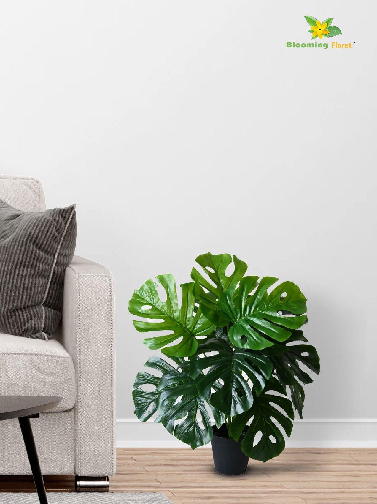 Artificial Monstera Plant – 60 cm, 12 Leaves, Light Green, with Basic Pot