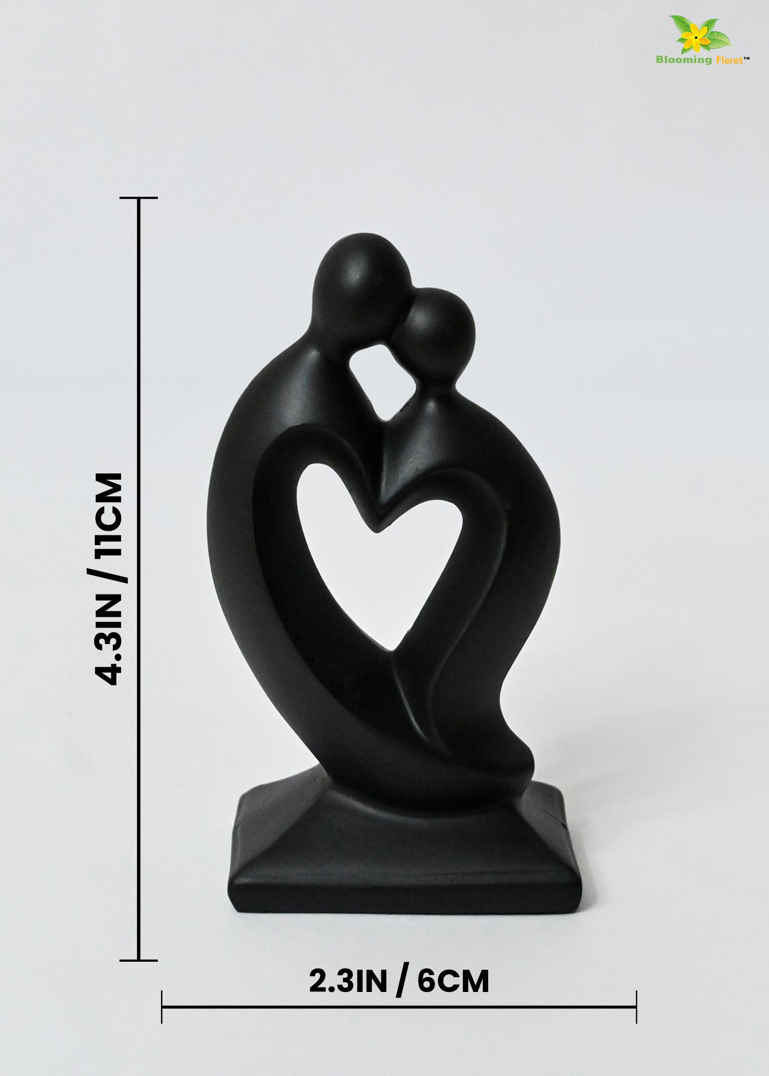 Couple Love Heart Figurine - Black