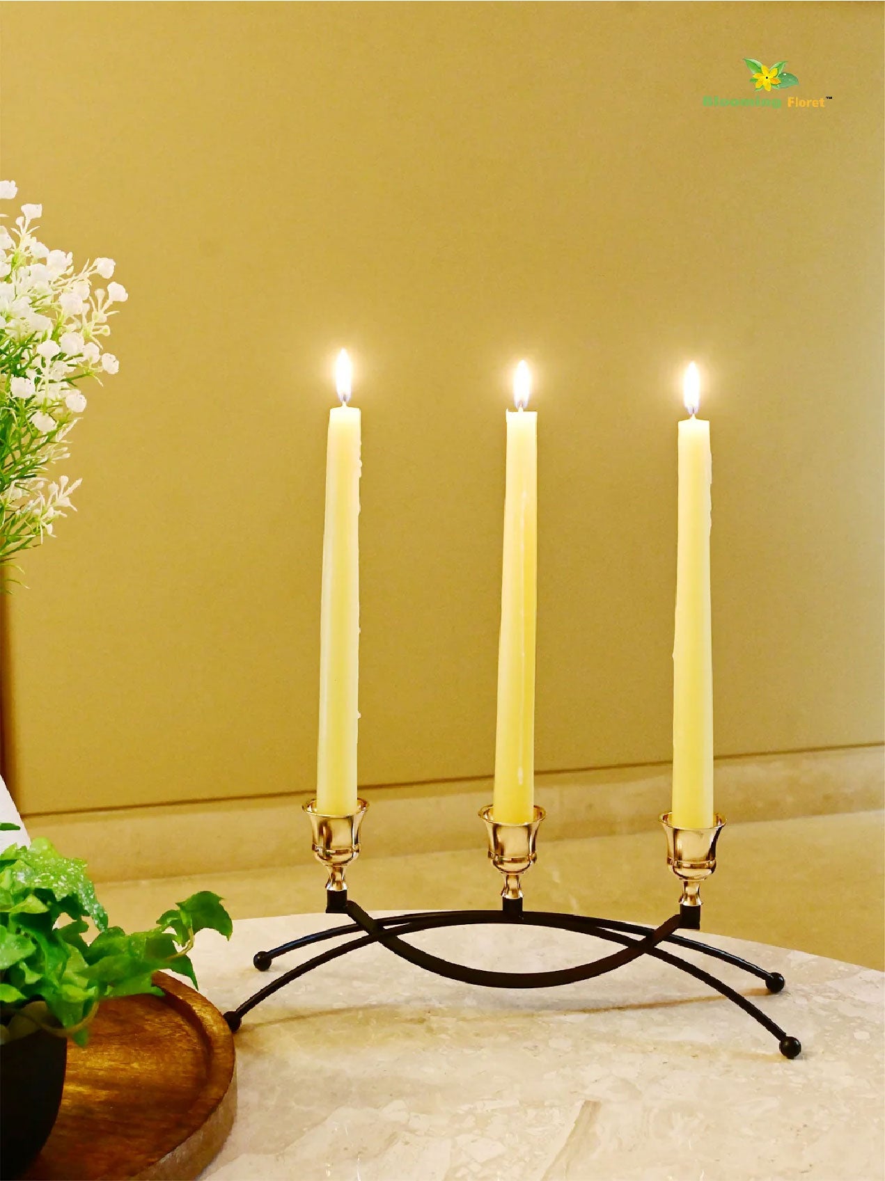 Elegance Trio Brass Candle Holder