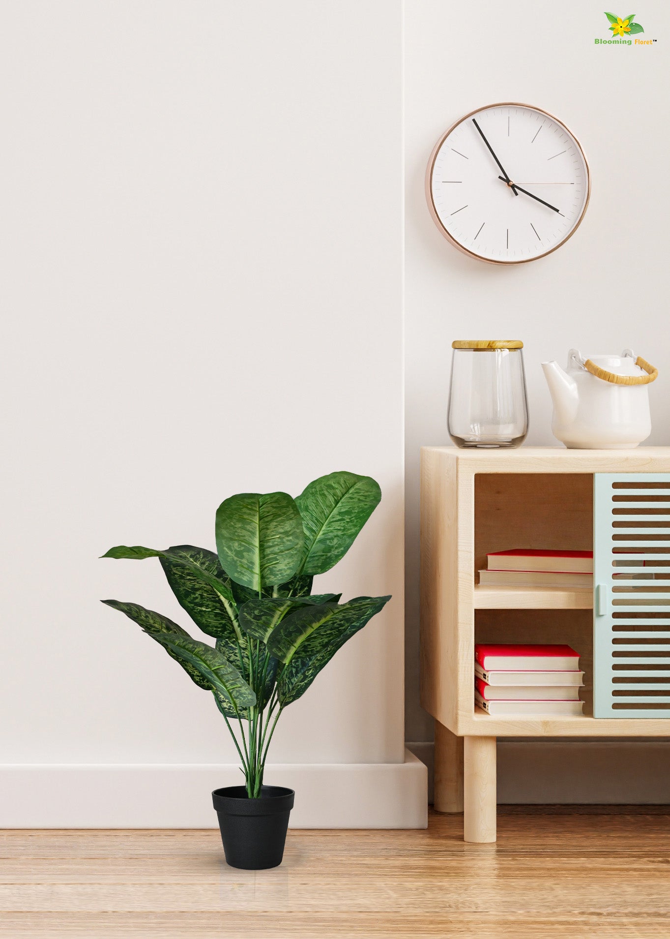  Artificial Dieffenbachia Plant for Decor 12 Leaves with Basic Pot | 63.5 cm