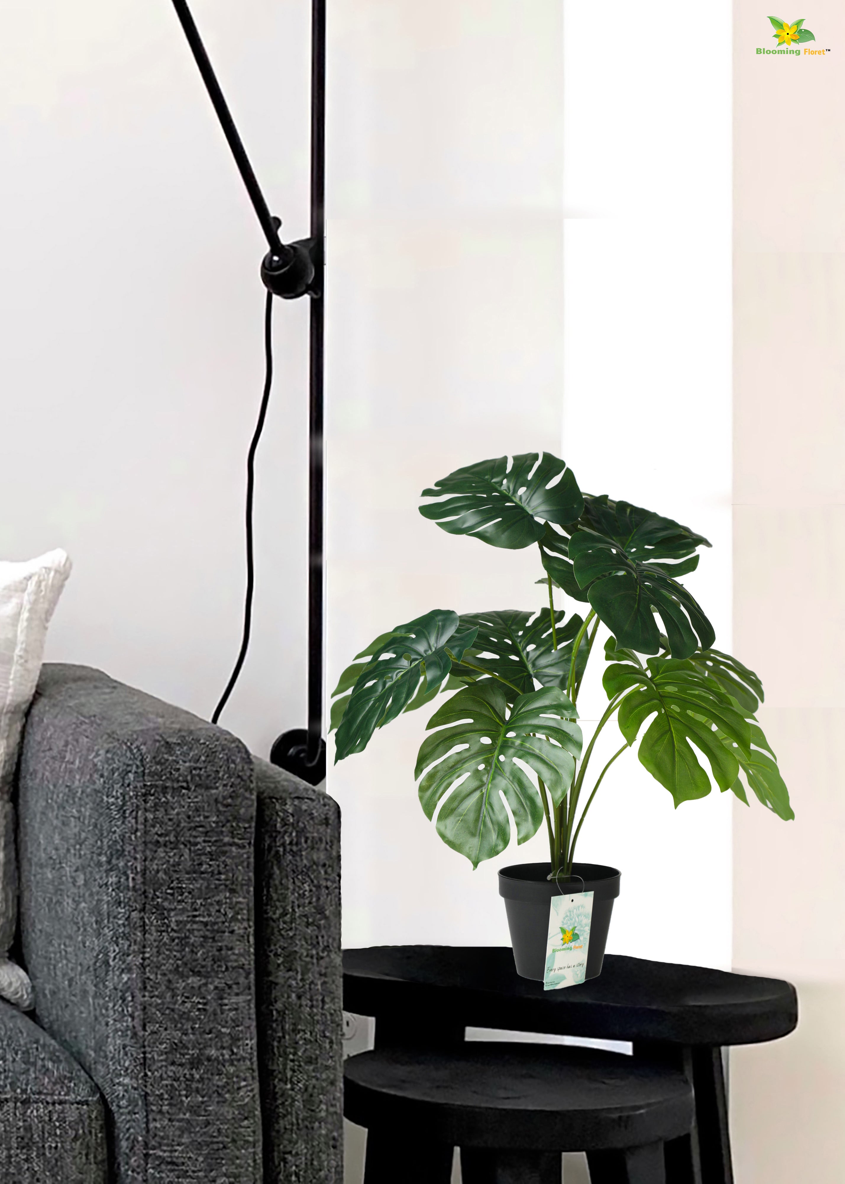 Artificial Monstera Plant For Decor-12 Green Leaves -50.8 cm-With Basic Pot