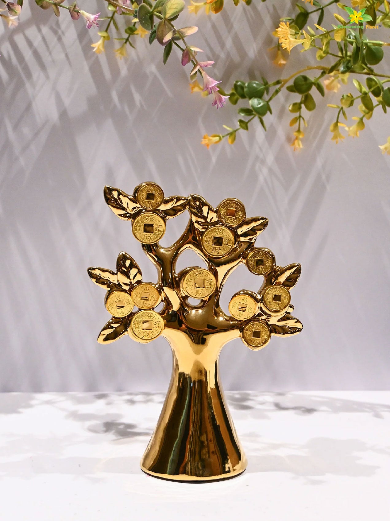 Coin Tree Frame Golden Coin Sculpture Tree | 22 cm
