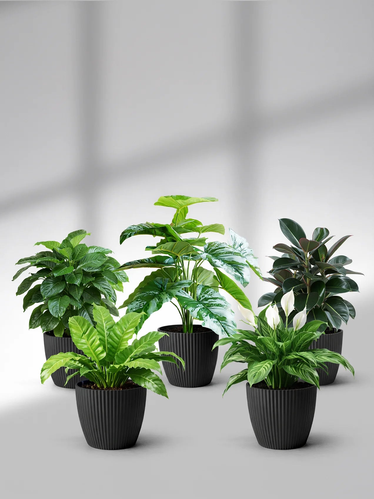 Elegant Ribbed Melamine Pot | Black | 16 cm | Set of 5
