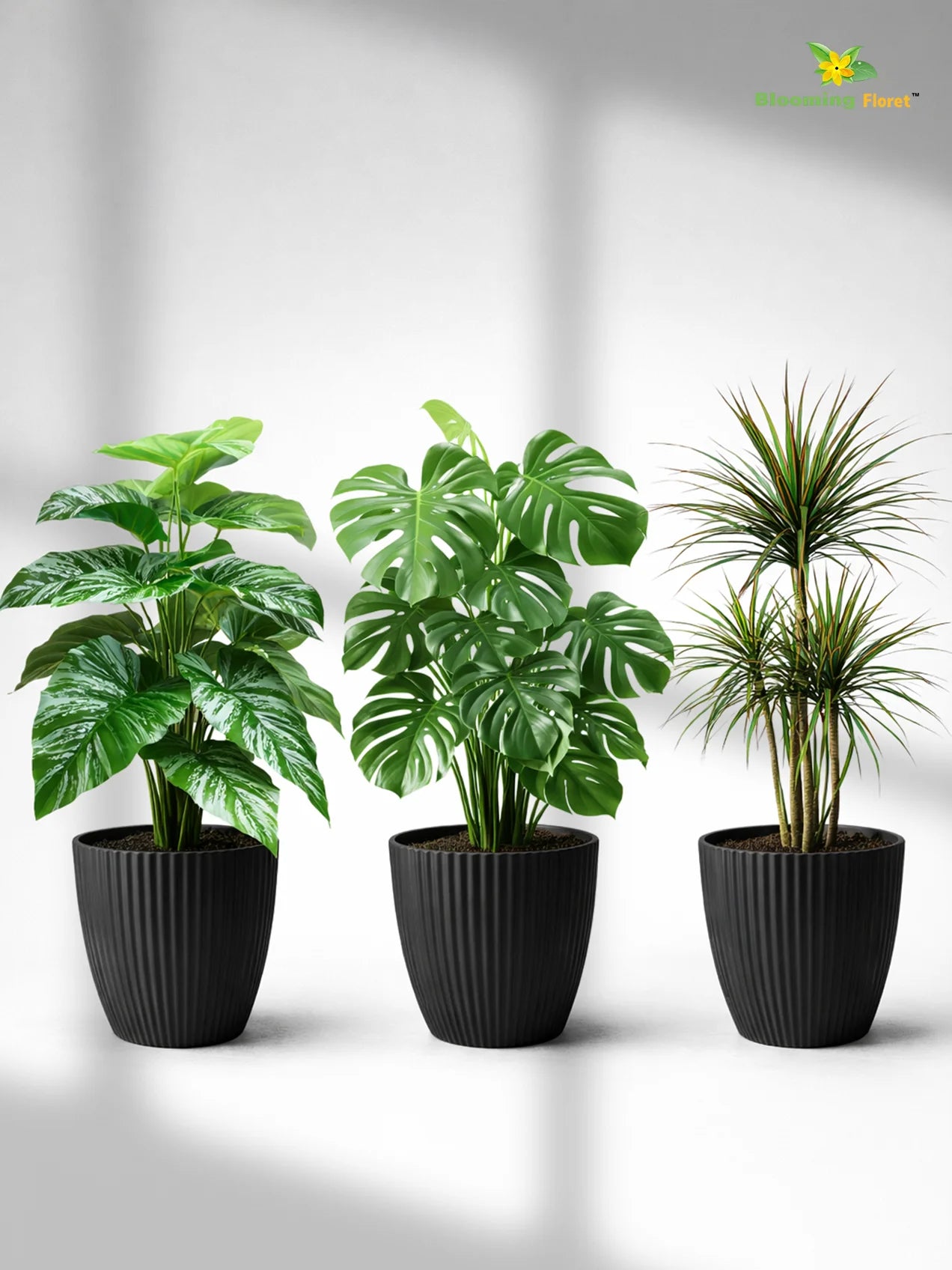 Elegant Ribbed Melamine Pot | Black | 16 cm | Set of 3
