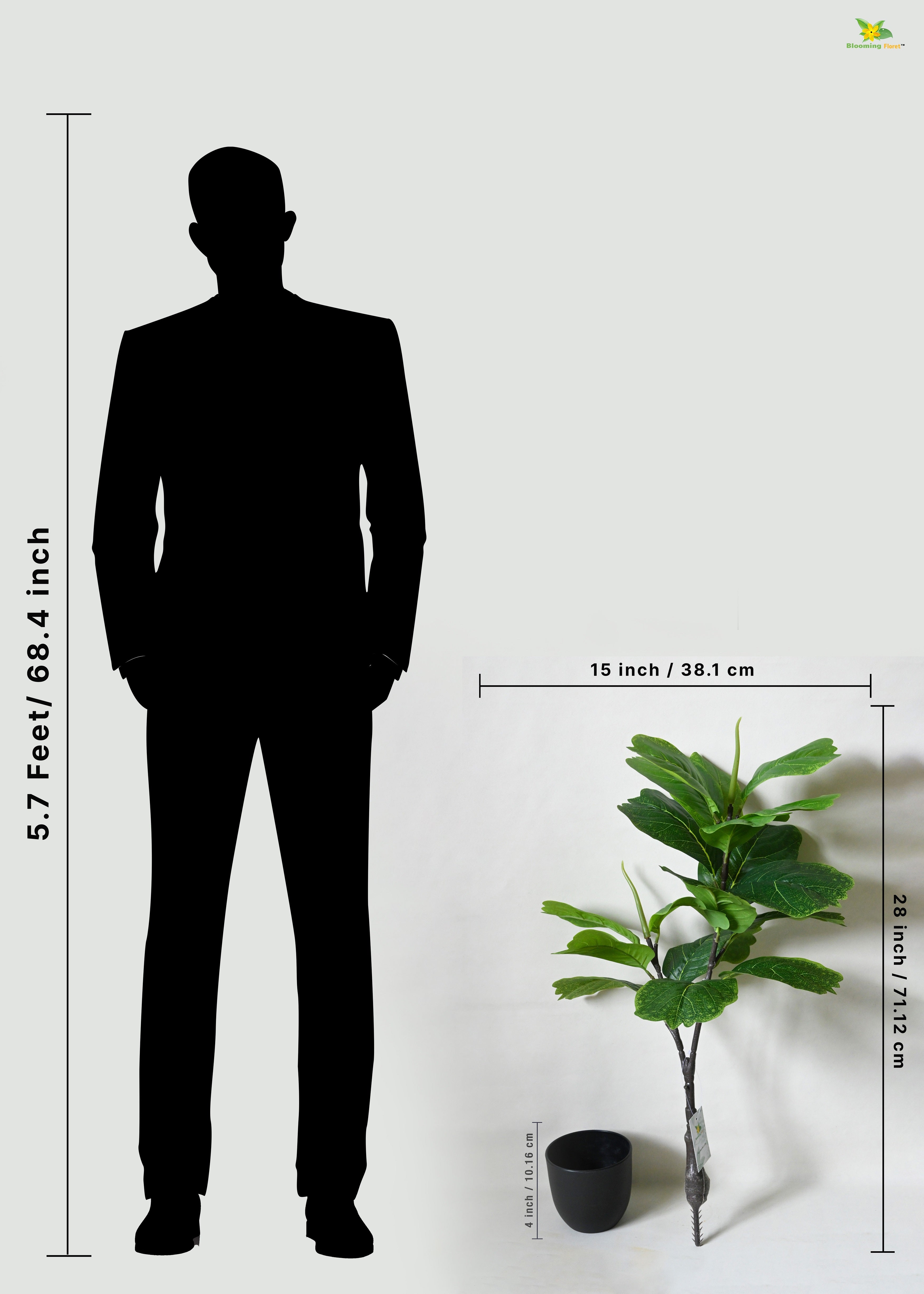 Artificial Fiddle Leaf Fig Plant For Decor 18 Leaves with Basic Pot | 71.1 cm