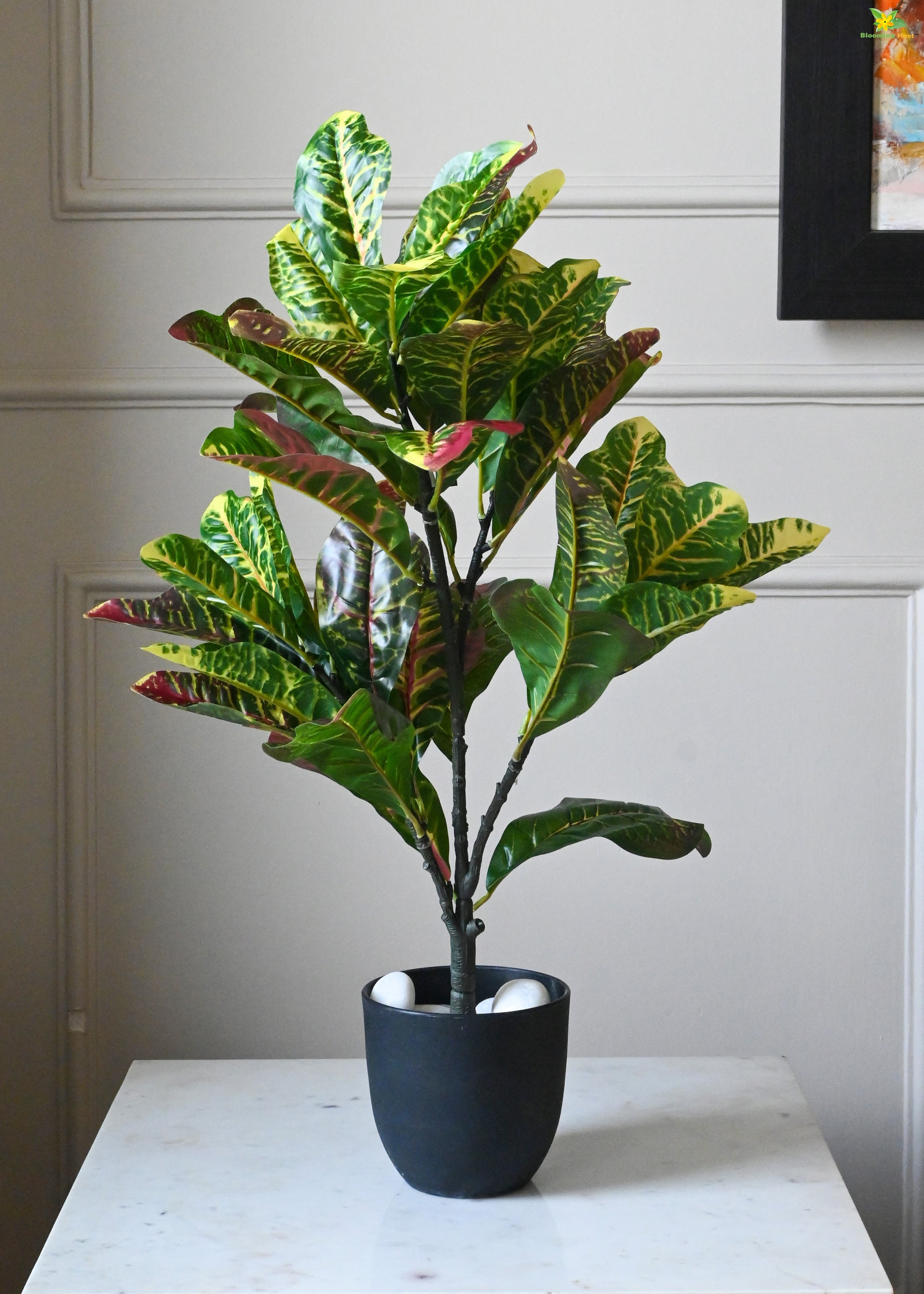 Artificial Garden Croton Plant for Decor 30 Leaves with Basic Pot | 65 cm