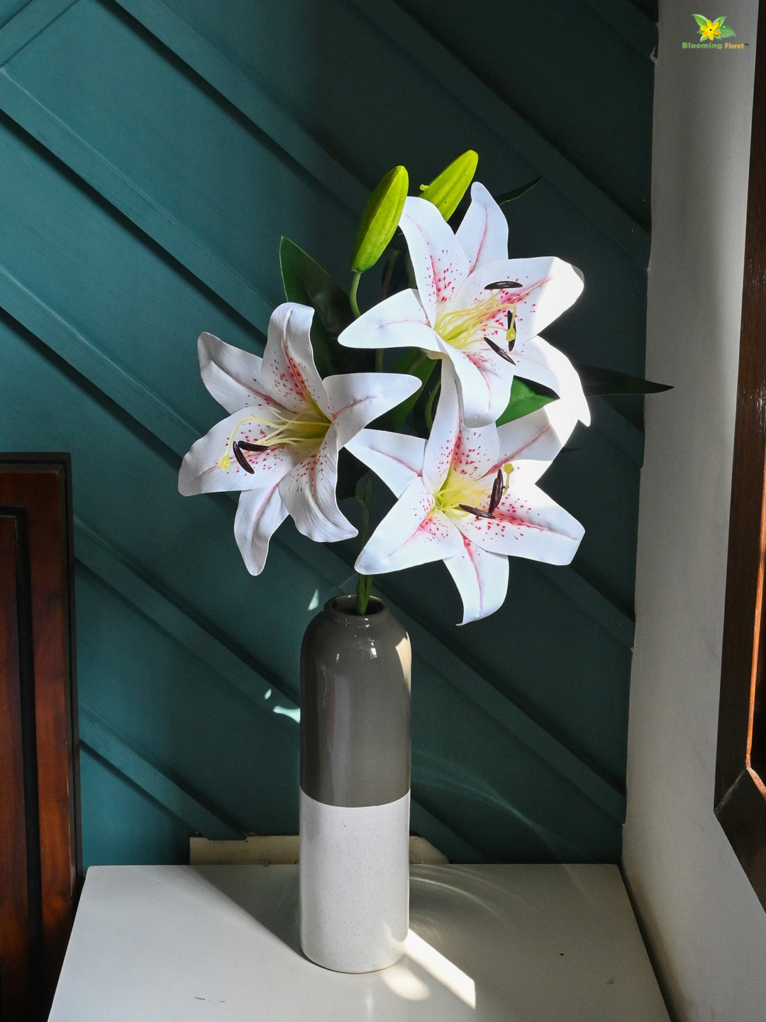 Artificial Lily Flower Stick - White, Yellow
