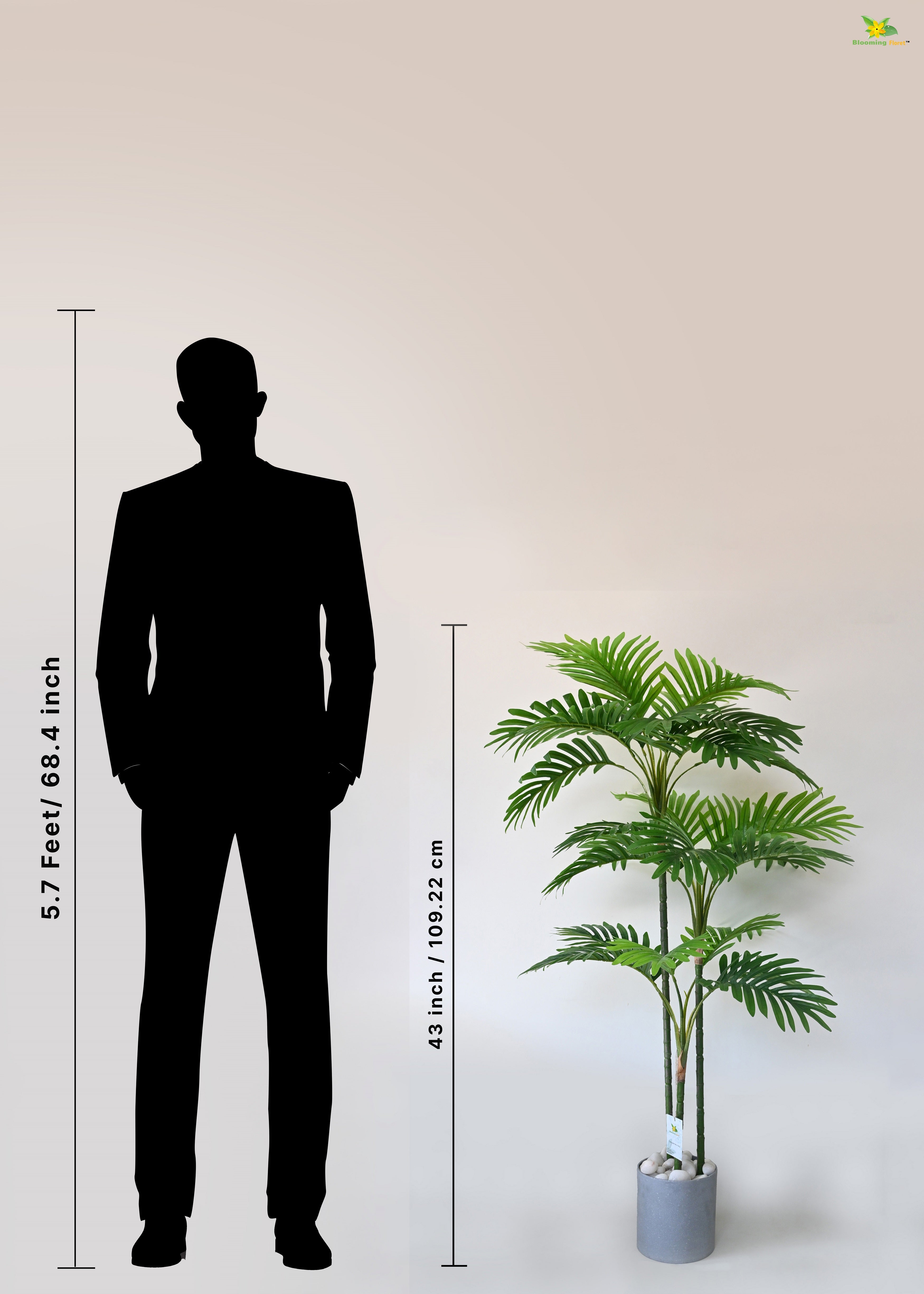 Artificial Areca Palm Plant for Decor 3 Stem 27 Leaves with Basic Pot | 109.2 cm