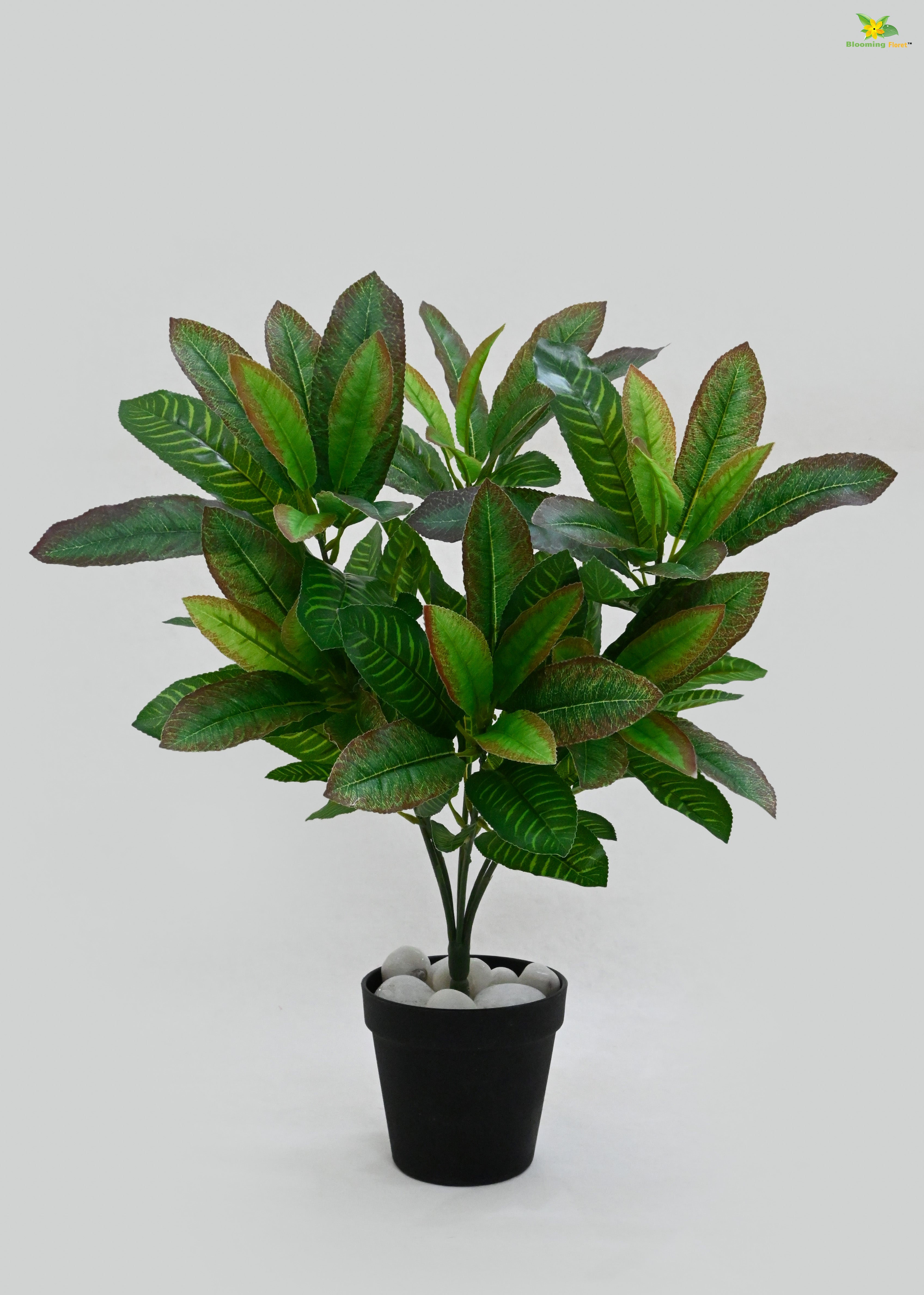 Artificial Croton Leaf Bunch Plant for Decor | 92 Leaves With Basic Pot | 50.8 cm