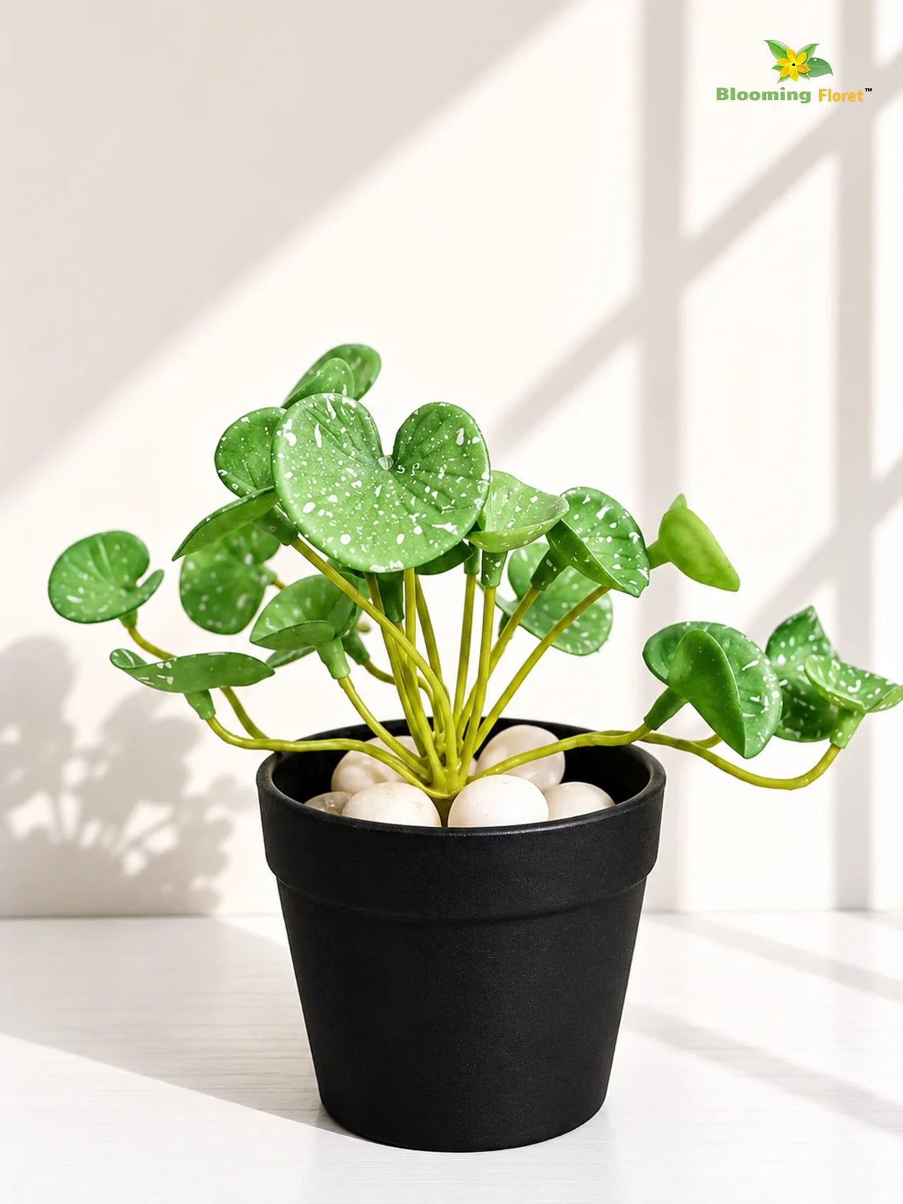 Lush Leaf Pennywort Artificial Succulent | Dark Green & White | 14 cm