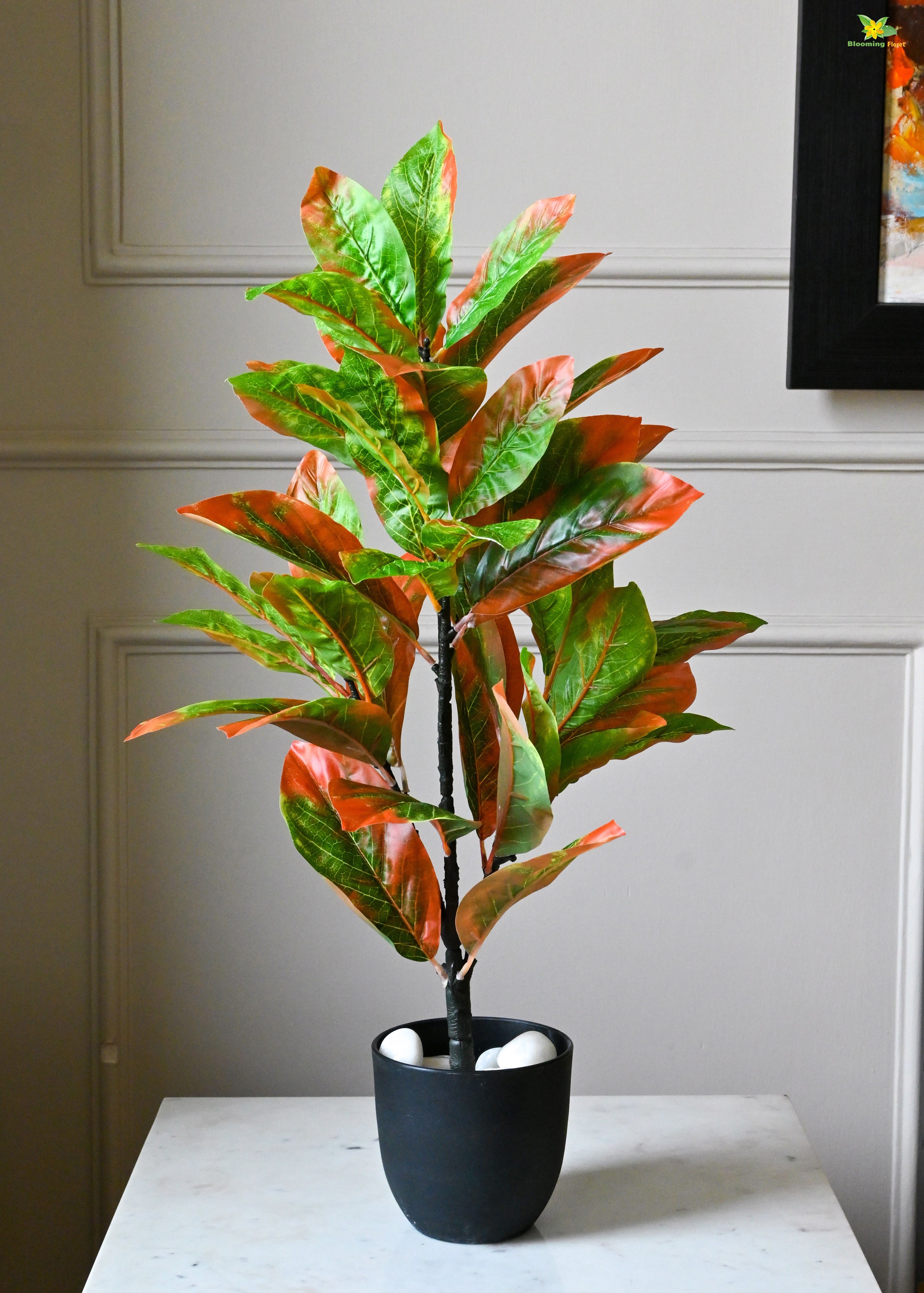 Artificial Croton Plant for Decor 30 Leaves with Basic Pot | 65 cm