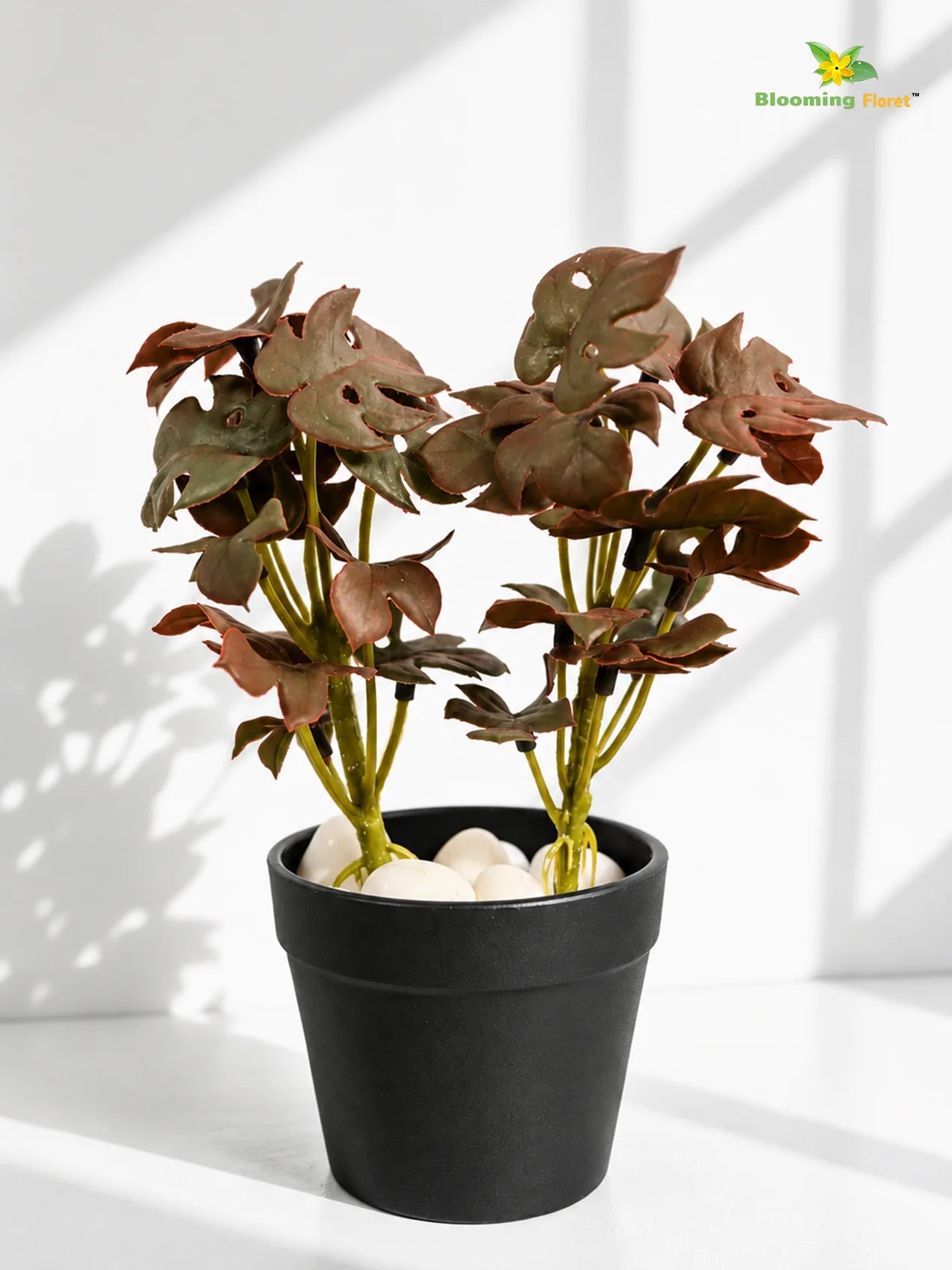 Artificial Mini Monstera Succulent | Maroon | 15 cm