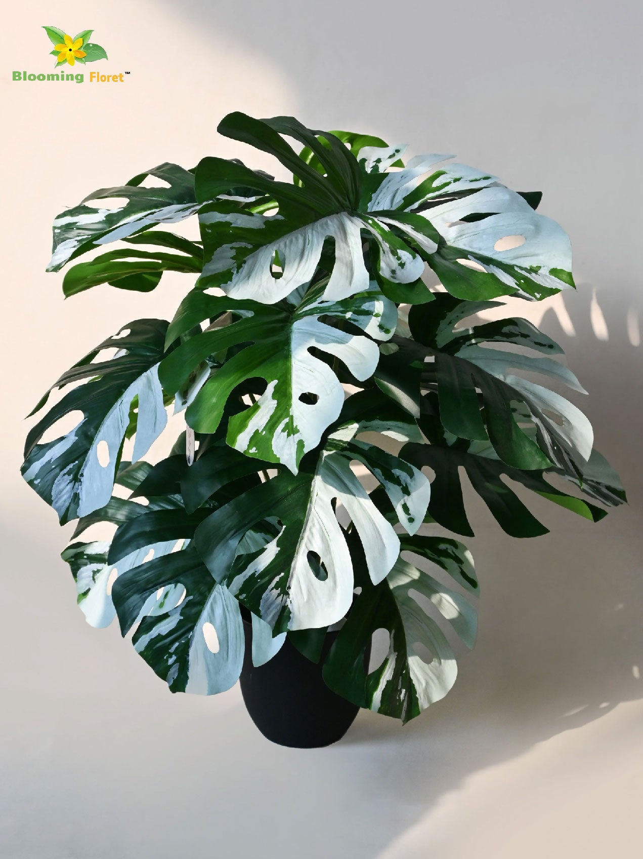 Artificial Monstera Plant – 78 cm, 18 Leaves, Green-White, with Basic Pot