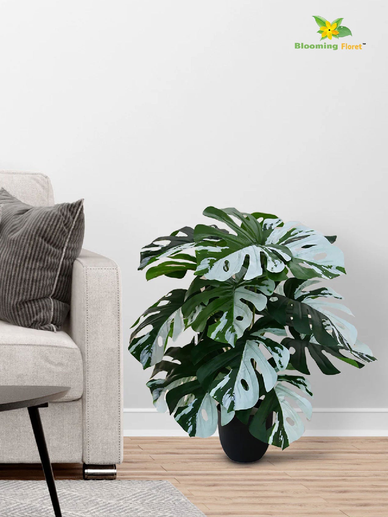 Artificial Monstera Plant – 78 cm, 18 Leaves, Green-White, with Basic Pot