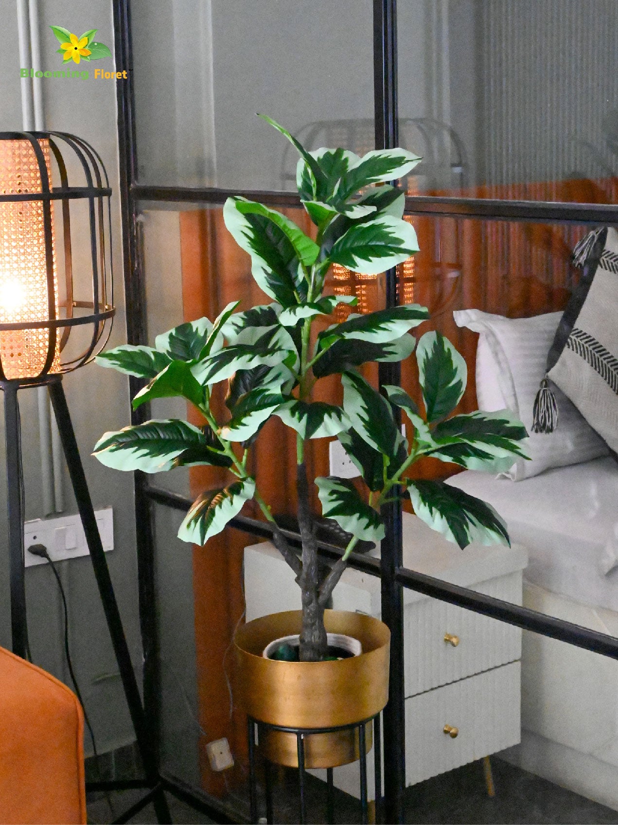 Artificial Jungle Velvet Plant | 90 cm | 33 Leaves | With Basic Pot